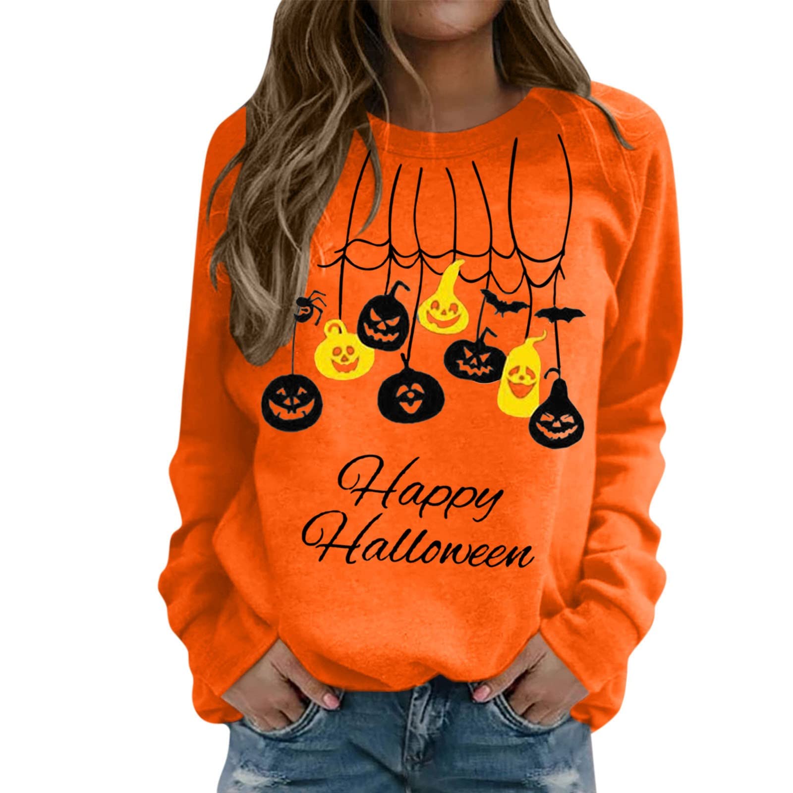 Stylish Halloween Graphic Tee for Women - Long Sleeve Crew Neck Pullover Sweatshirt | Casual Fall Fashion & Spooky Season Outfit