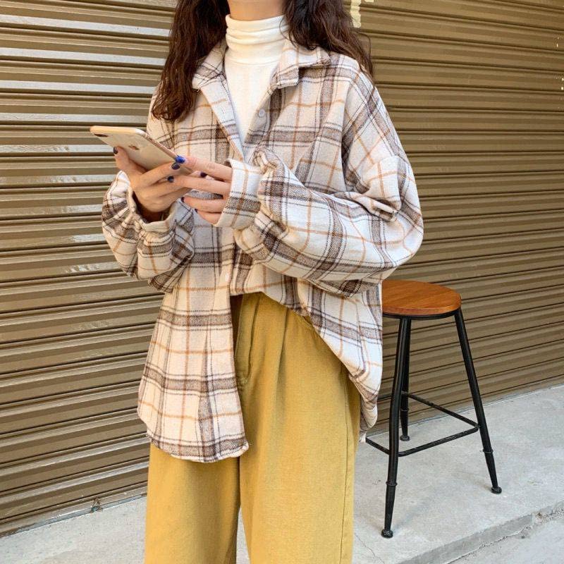 Harajuku Women's Cardigan - Retro Plaid Shirt for Women, Loose Fit Korean Fashion Top | Perfect for Spring & Autumn Layering, Casual Outfits & Streetwear Style