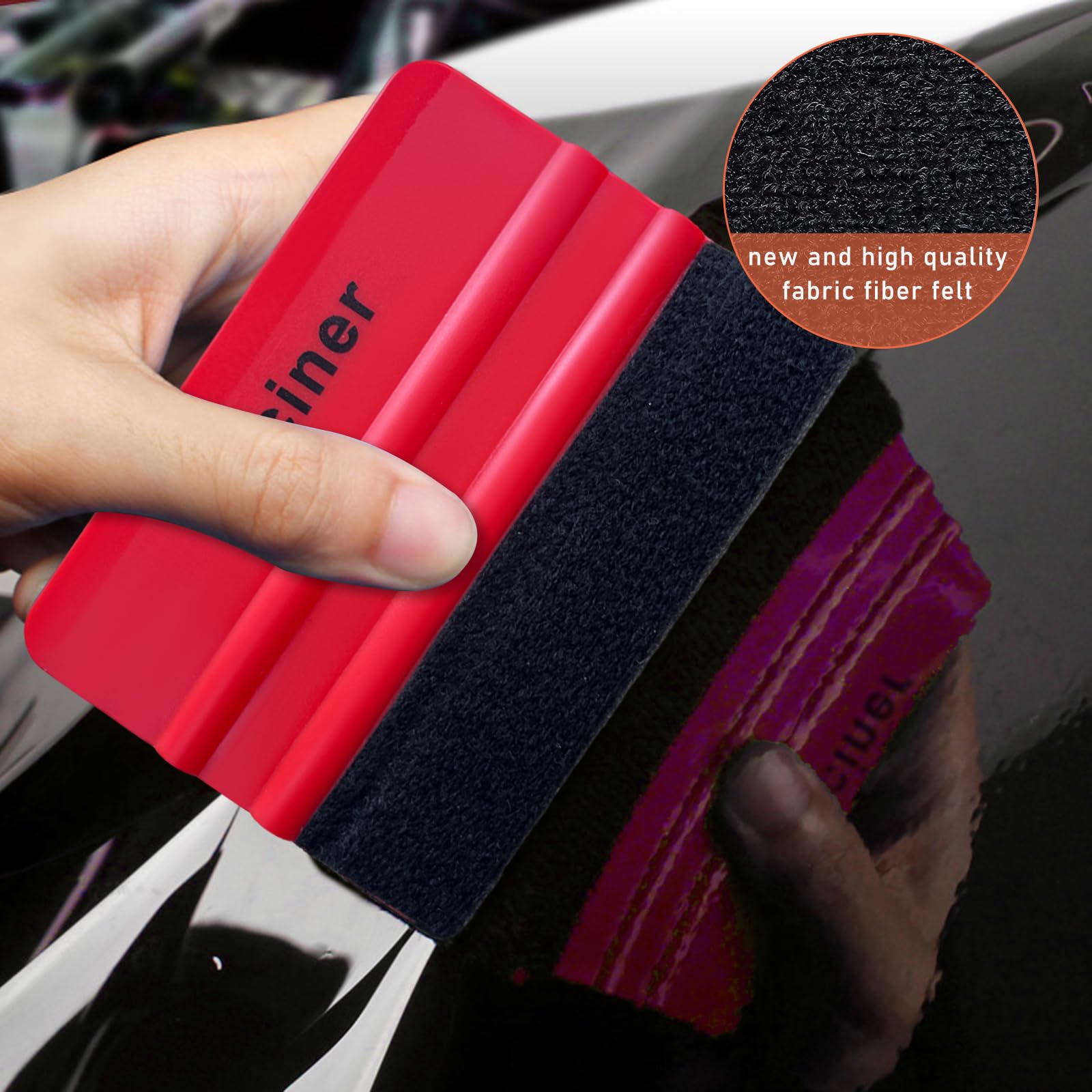 Ziciner 2-Piece Car Wrapping Tool Kit - Professional Felt Squeegee & Vinyl Scraper for Window Tint, Wallpaper, Decal Sticker Application - Universal Vehicle Accessories (Rose Red + Red) - Perfect for DIY Car Wrapping, Home Decoration & Craft Projects