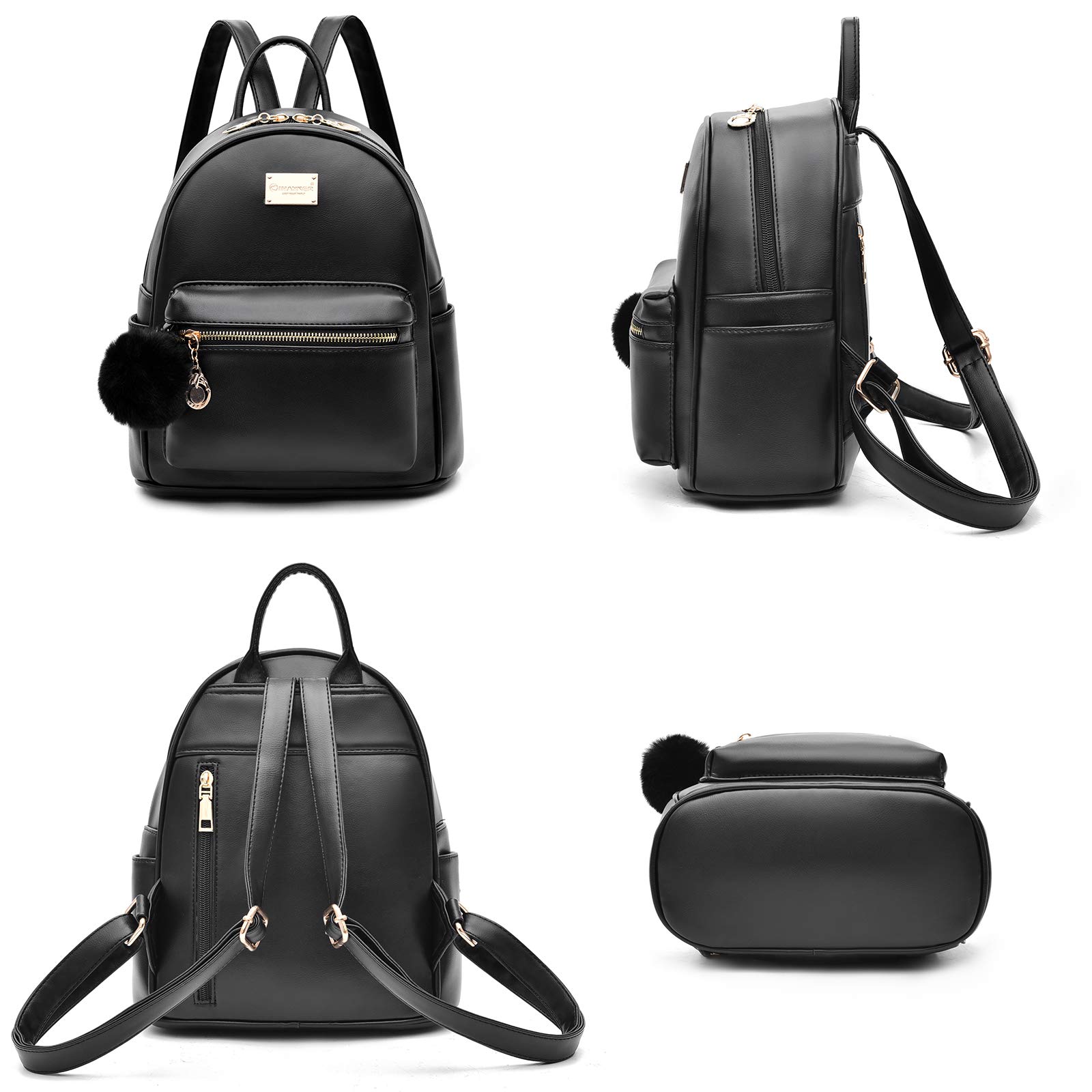 IHAYNER Girls Fashion Backpack Purse - Genuine Leather Mini Backpack for Women & Teens, Cute Satchel School Bag with Pompom, Perfect for Travel, Daypack & Daily Use