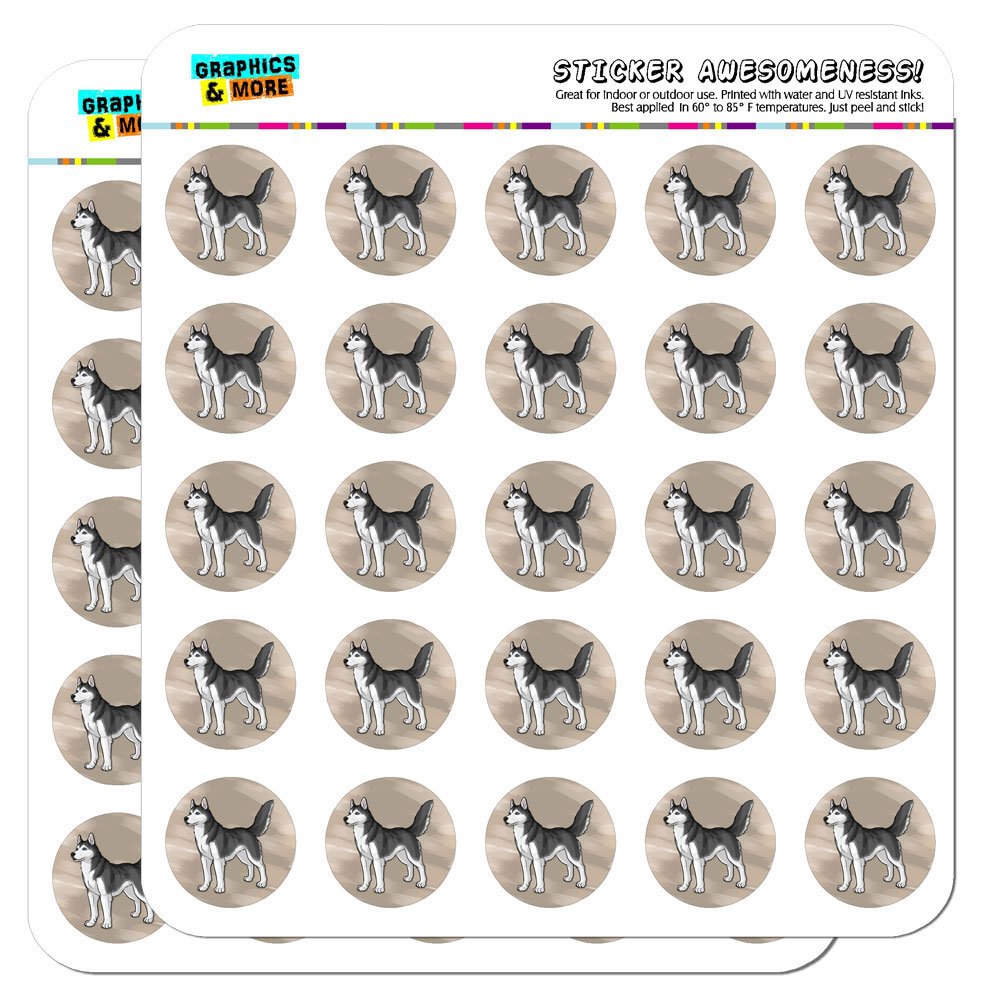 Siberian Husky Dog Planner Stickers - 1 Inch Opaque Adhesive Decals for Scrapbooking, Bullet Journal, DIY Crafts & Calendar Decoration