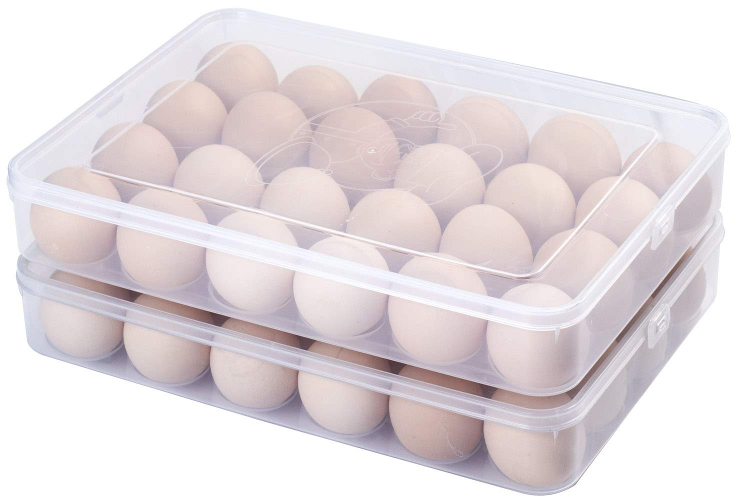 Sooyee 2-Pack Clear Plastic Egg Storage Containers - Stackable Refrigerator Egg Holder for 48 Eggs, Perfect for Deviled Egg Tray, Countertop Organization & Party Food Display