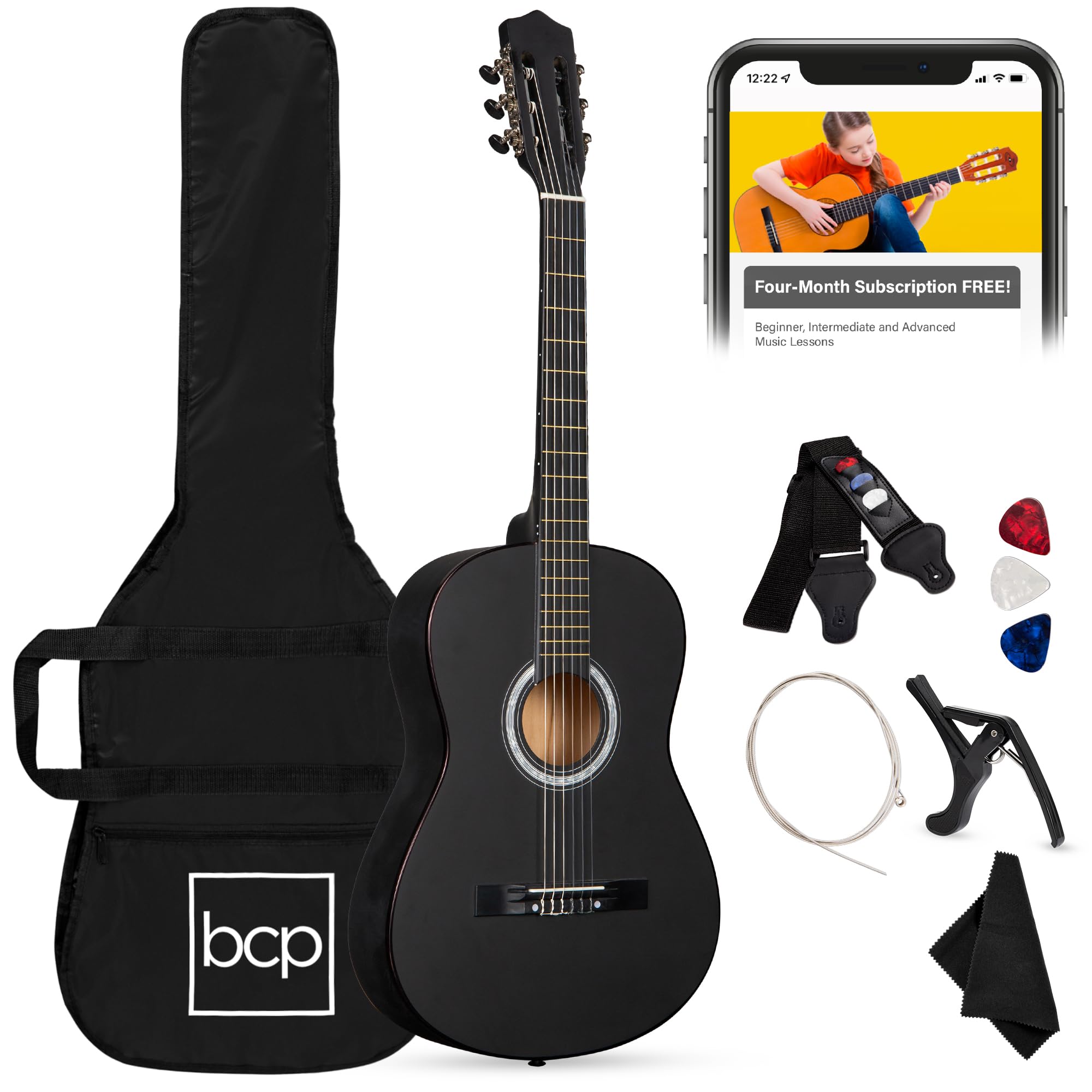 Best Choice Products 38-Inch Beginner Acoustic Guitar Starter Kit with Gig Bag, 6 Picks, Nylon Strings & Strap (Black) - Perfect for Learning, Practice & Travel