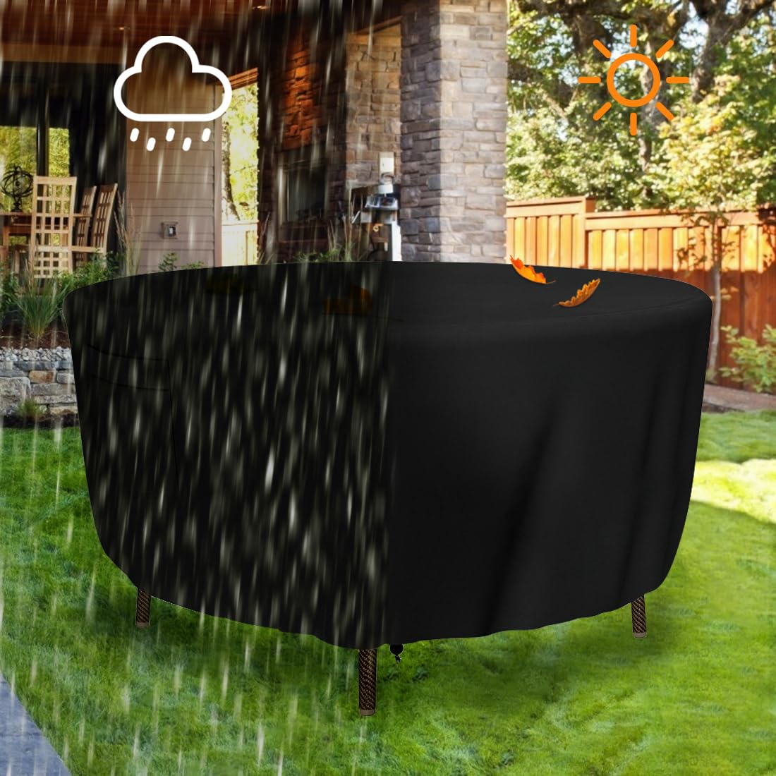 Heavy Duty Waterproof Round Patio Table Cover 48 Inch Diameter - UV Resistant Outdoor Furniture Protector for Dining & Coffee Tables - Perfect for Veranda, Lawn, Garden & Backyard Use