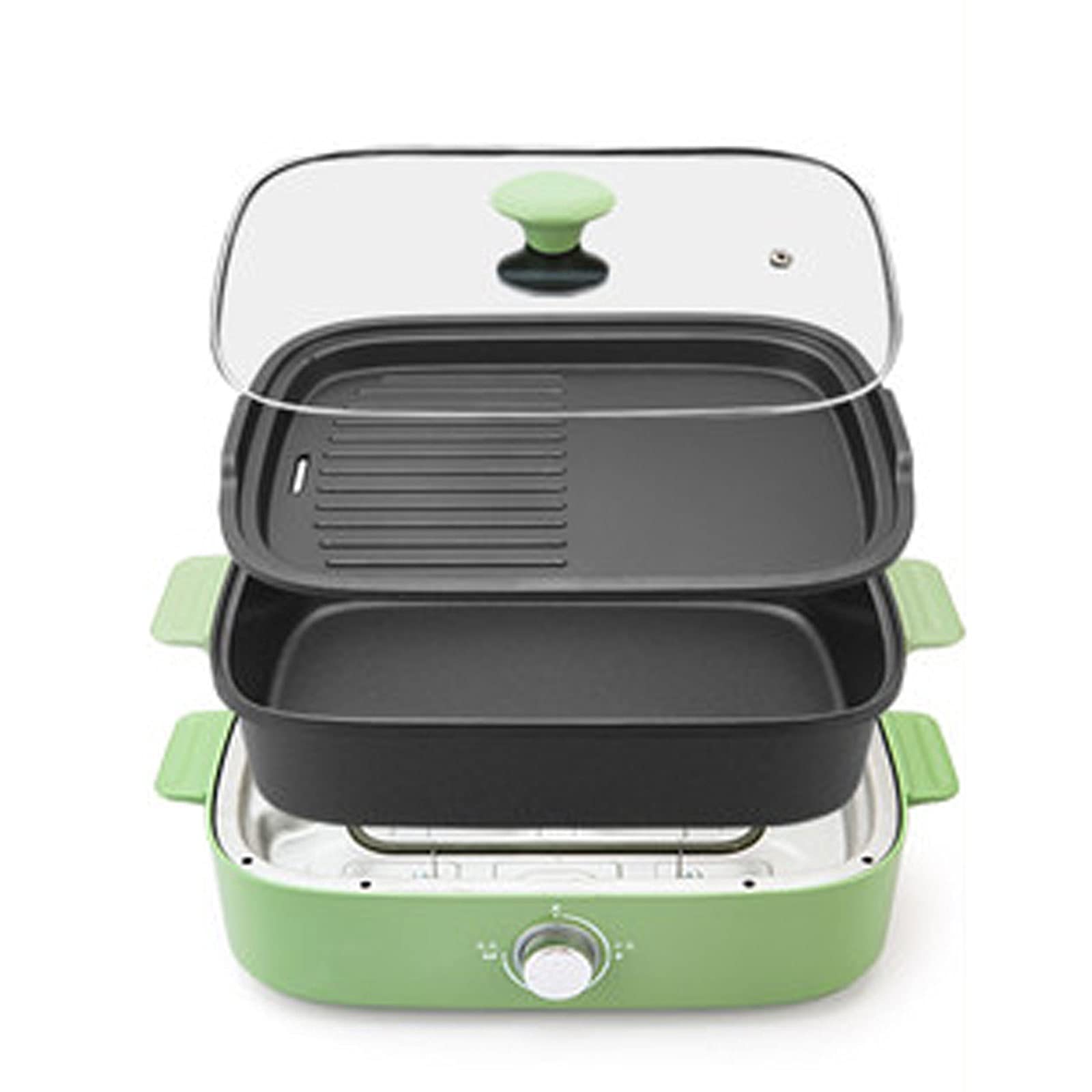 3-in-1 Multifunctional Electric Hot Pot & Grill - Non-Stick Indoor Cooking Appliance with Temperature Control - Compact Hot Plate for Shabu Shabu, Korean BBQ & Family Gatherings - Green (Package A)