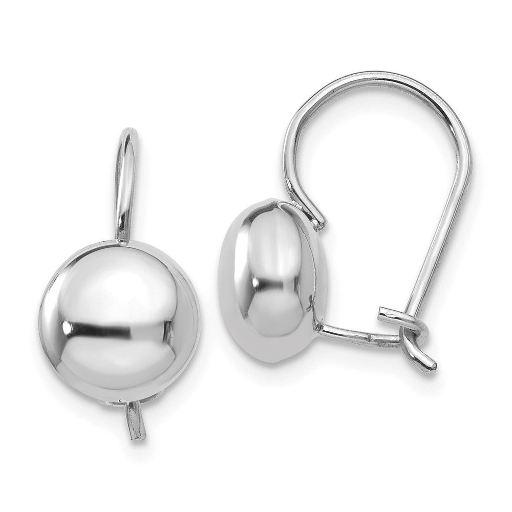 14K White Gold Polished 8mm Button Kidney Wire Earrings for Women - Elegant Stud Earrings for Everyday Wear, Parties & Special Occasions