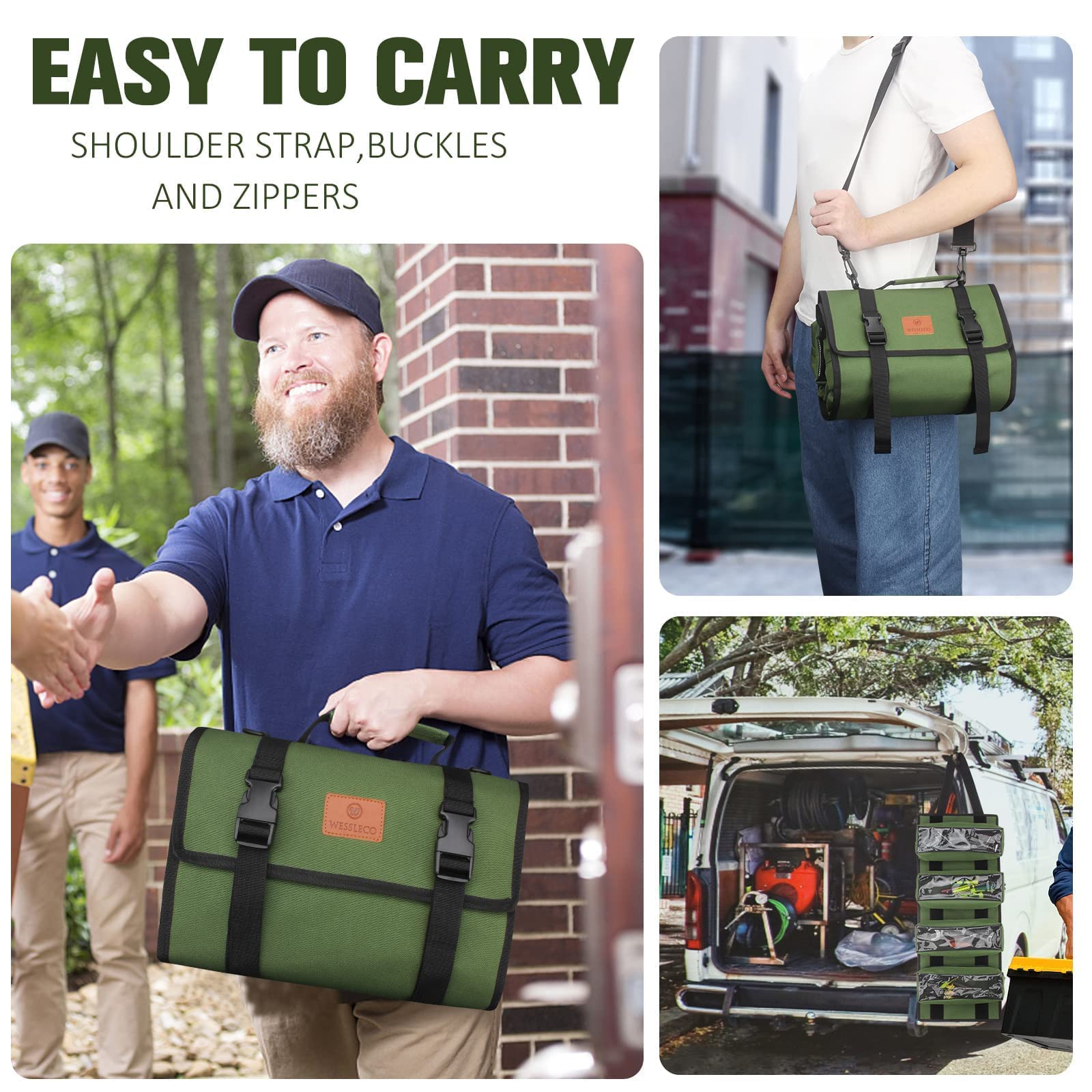 Durable Canvas Roll Up Tool Bag - Green Wrench Roll Organizer for Mechanics & DIY | Multi-Purpose Tool Pouch for Motorcycle, Car & Workshop | Heavy Duty Tool Storage Solution