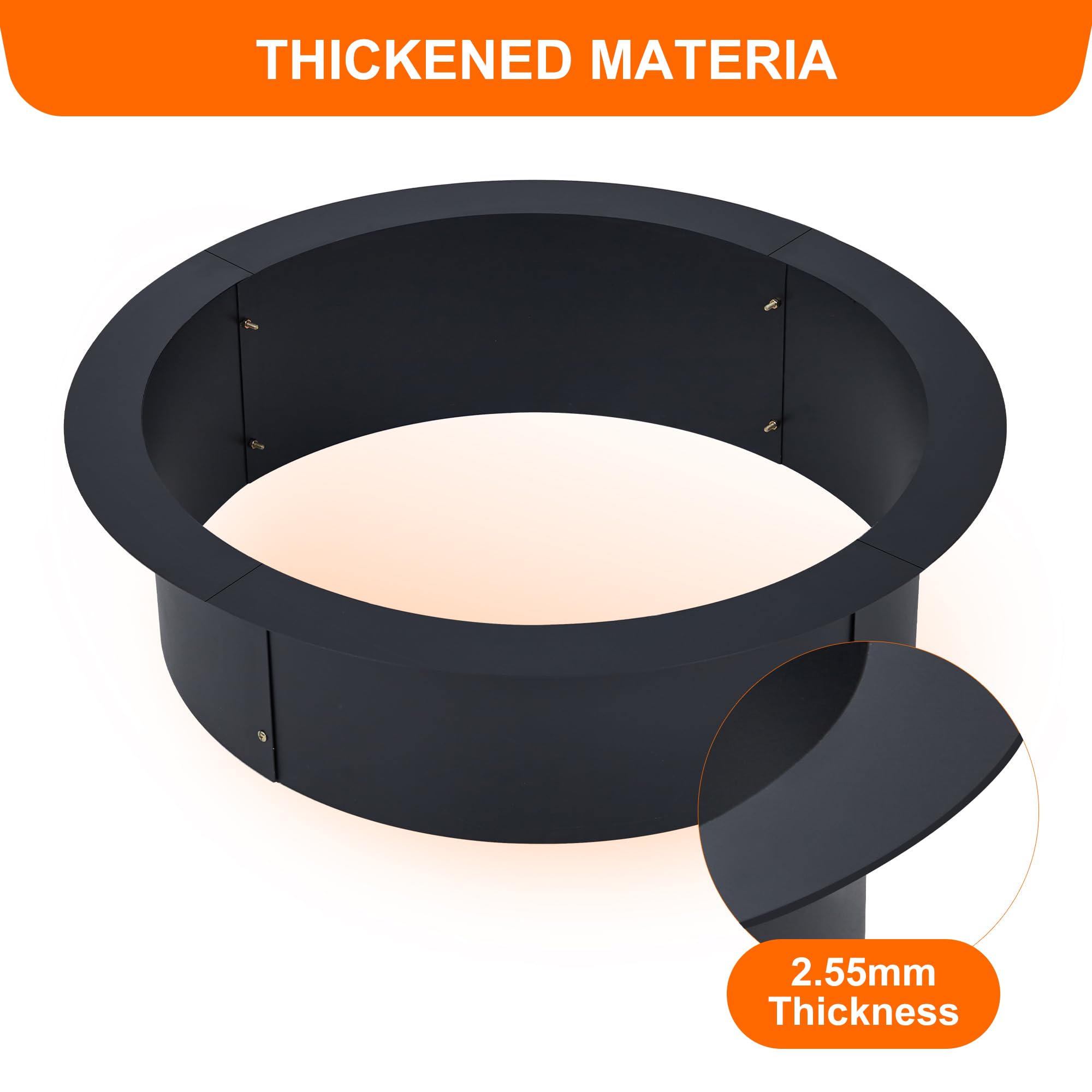 GARVEE 30 Inch Heavy Duty Fire Pit Ring - 2.5MM Thick Steel Rust Resistant Outdoor Fire Pit - 36 Inch Outer Diameter for In-Ground or Above Ground Installation - Perfect for Backyard, Patio, and Camping Fire Pits