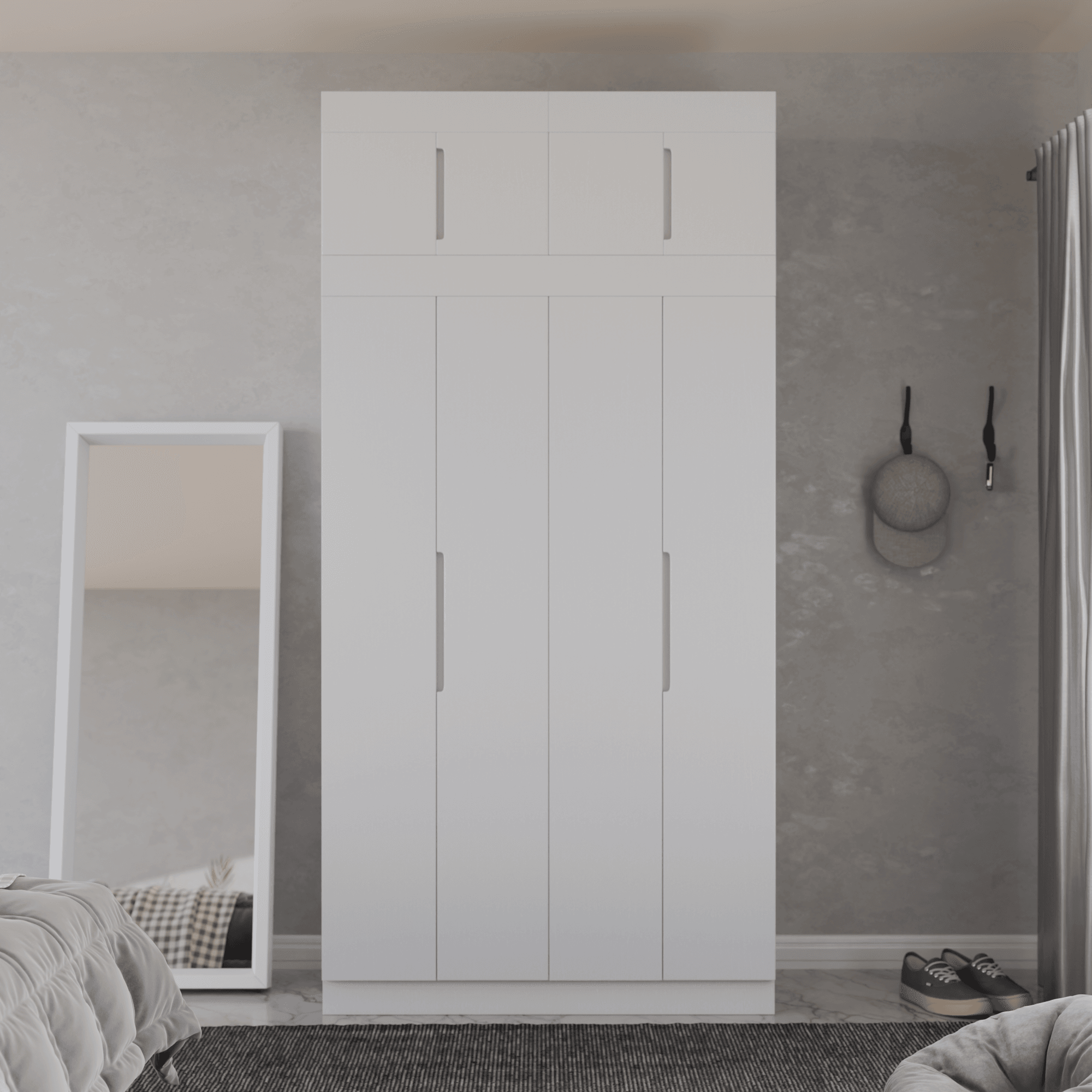 Harris 4 Door Open Wardrobe with Top Shelf - Modern Closet Organizer for Bedroom, Living Room & Entryway Storage - Spacious Wooden Armoire for Clothes, Shoes & Accessories