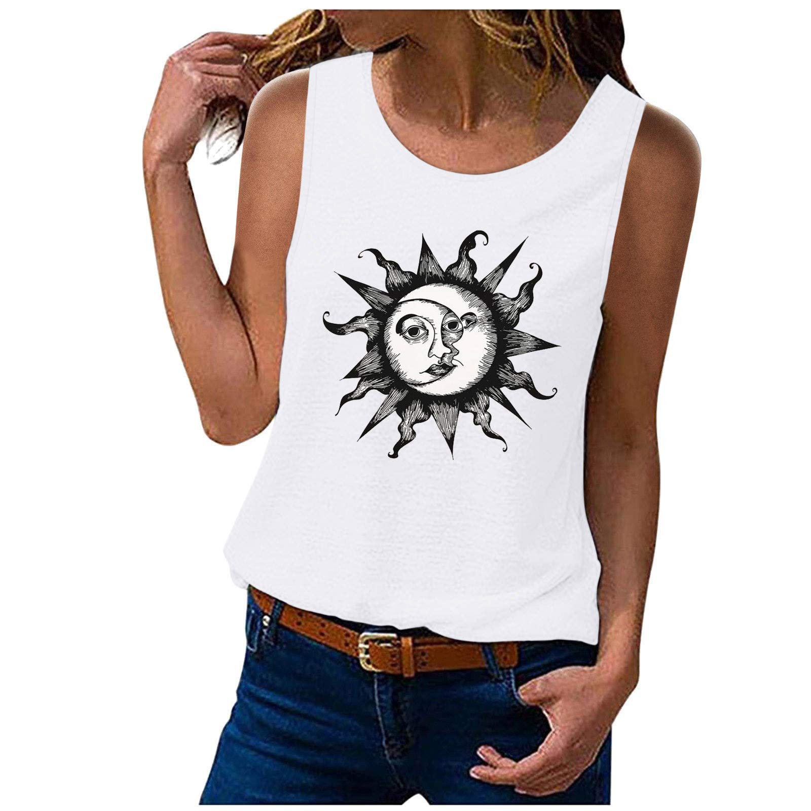 Women's Lace Tank Tops - Cotton Summer Blouse & Kids Sweatshirts - White Sleeveless Shirt (Size E,M) for Casual Wear, Beach Outfits & Layering