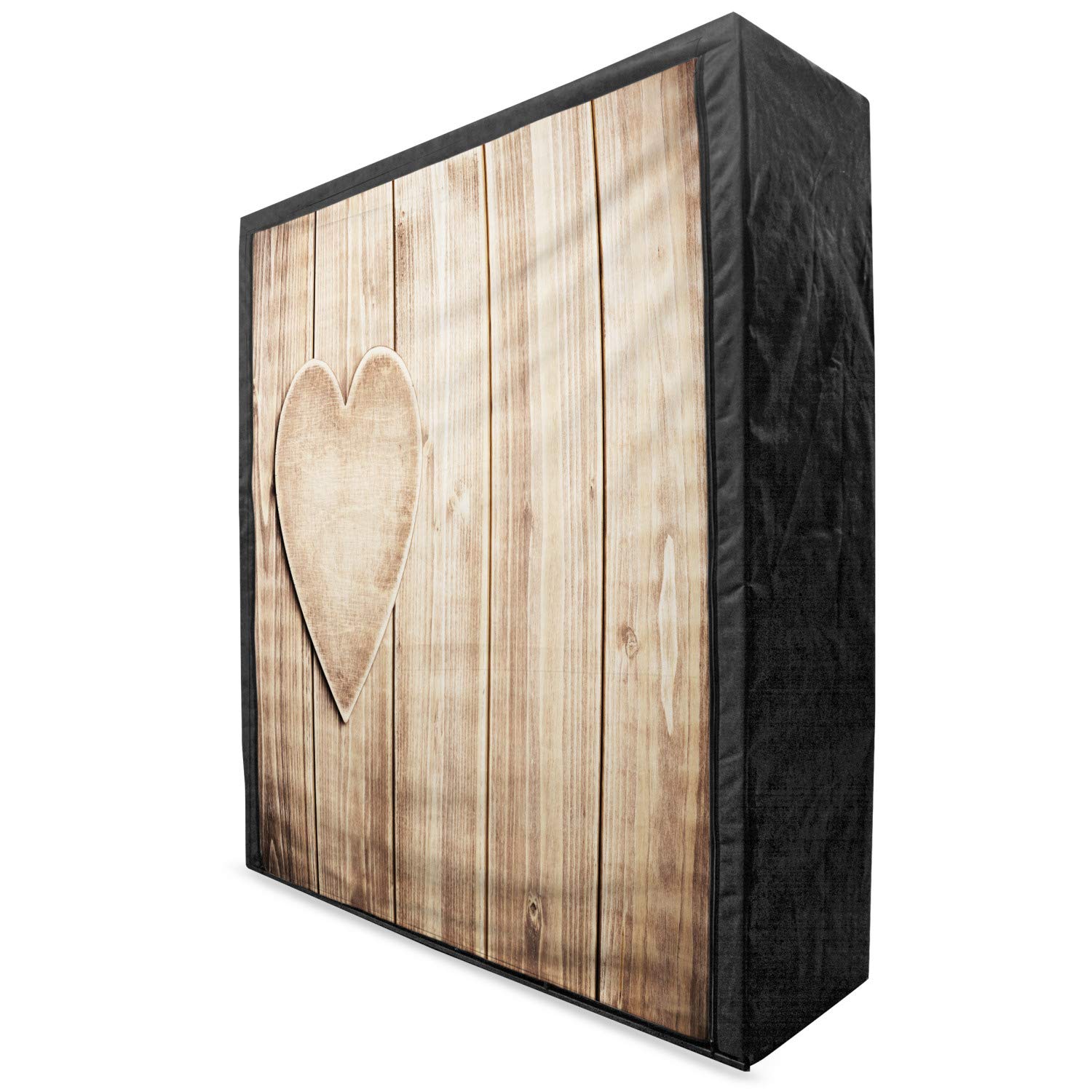 Ambesonne Valentine's Day Portable Fabric Wardrobe - Rustic Heart Wood Plank Design for Romantic Celebration | 59