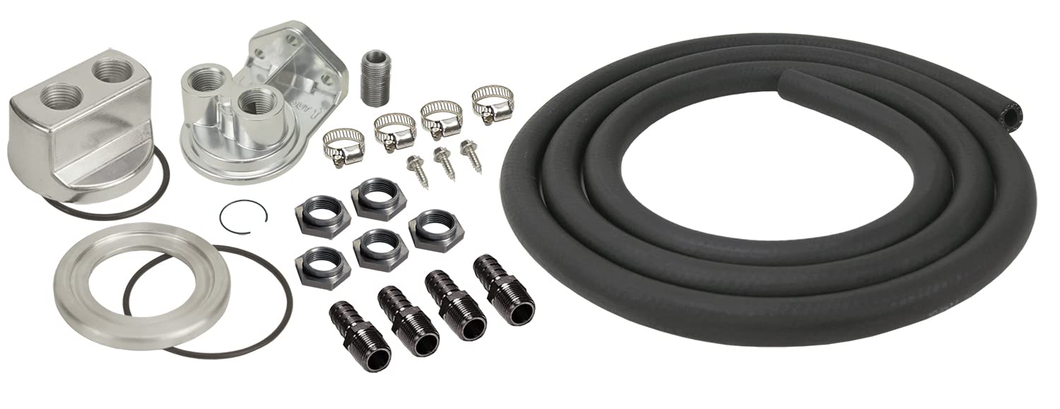 Derale 15748 Silver Engine Oil Filter Relocation Kit - Universal Fit for Cars & Trucks - Easy Installation for Better Engine Maintenance & Performance