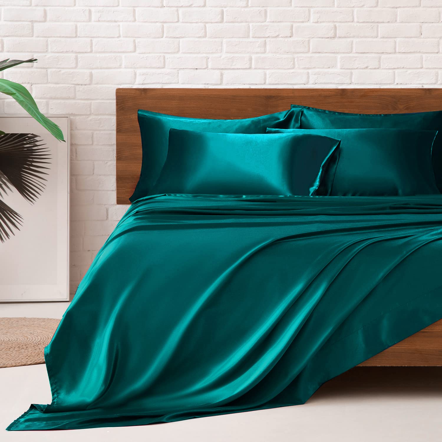 Luxury Satin Bed Sheets Set - 6 Piece King Size Silky Soft Bedding with 15