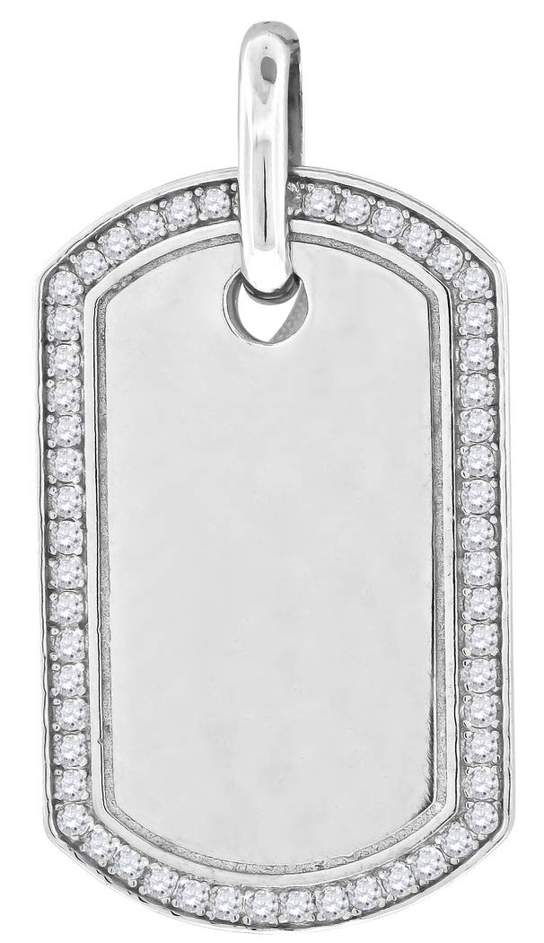 925 Sterling Silver Men's Round CZ Cubic Zirconia Simulated Diamond Dog Tag Pendant Necklace - 53.6x28.4mm Wide Pet Charm Jewelry Gift for Him - Perfect for Casual Wear, Special Occasions & Personalized Gifts