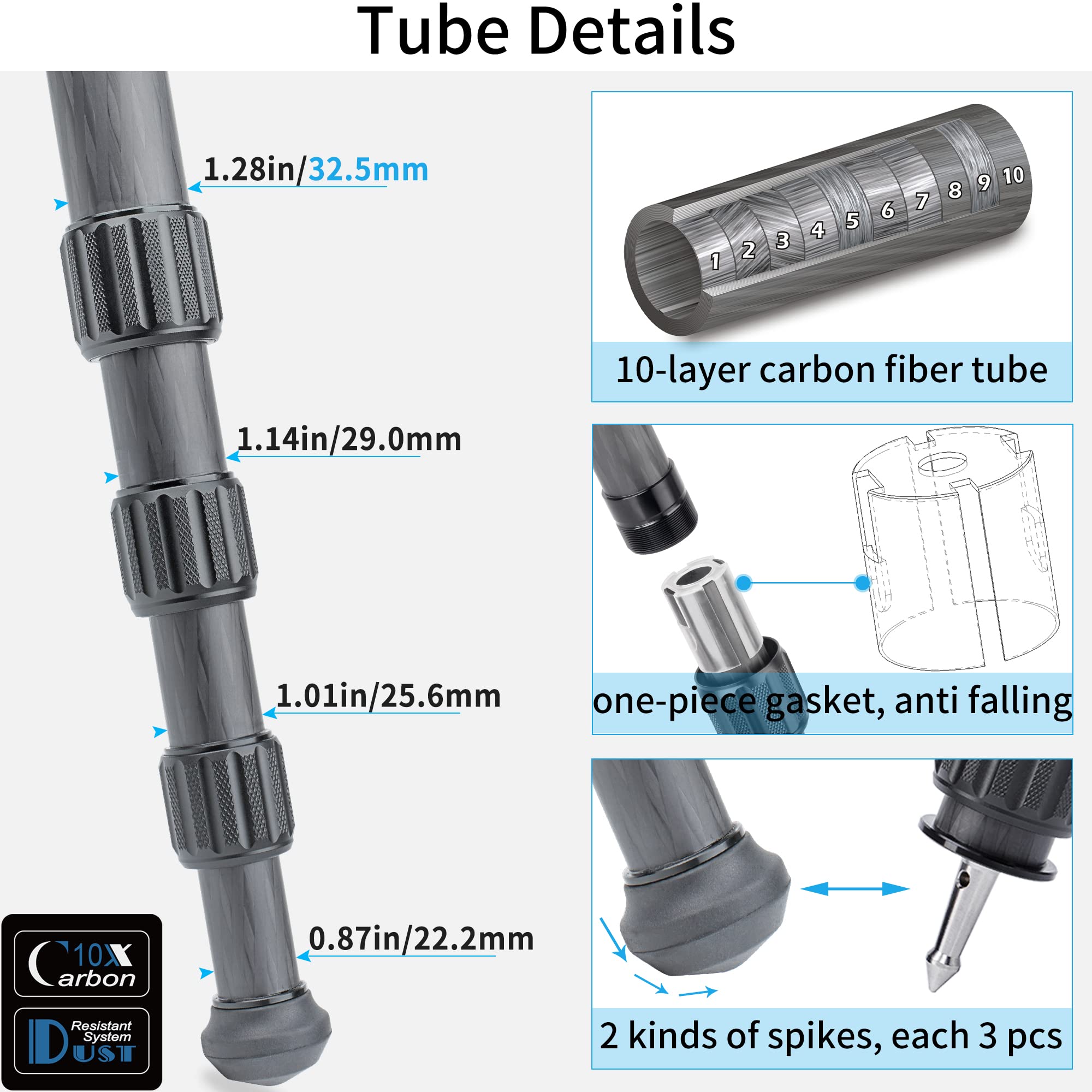 INNOREL LT324CM Carbon Fiber Tripod - Heavy Duty Camera Tripod Stand for DSLR, Bird Photography, Max Load 66lbs/30kg, 57in/146cm Height - Perfect for Travel, Outdoor Shooting & Professional Photography
