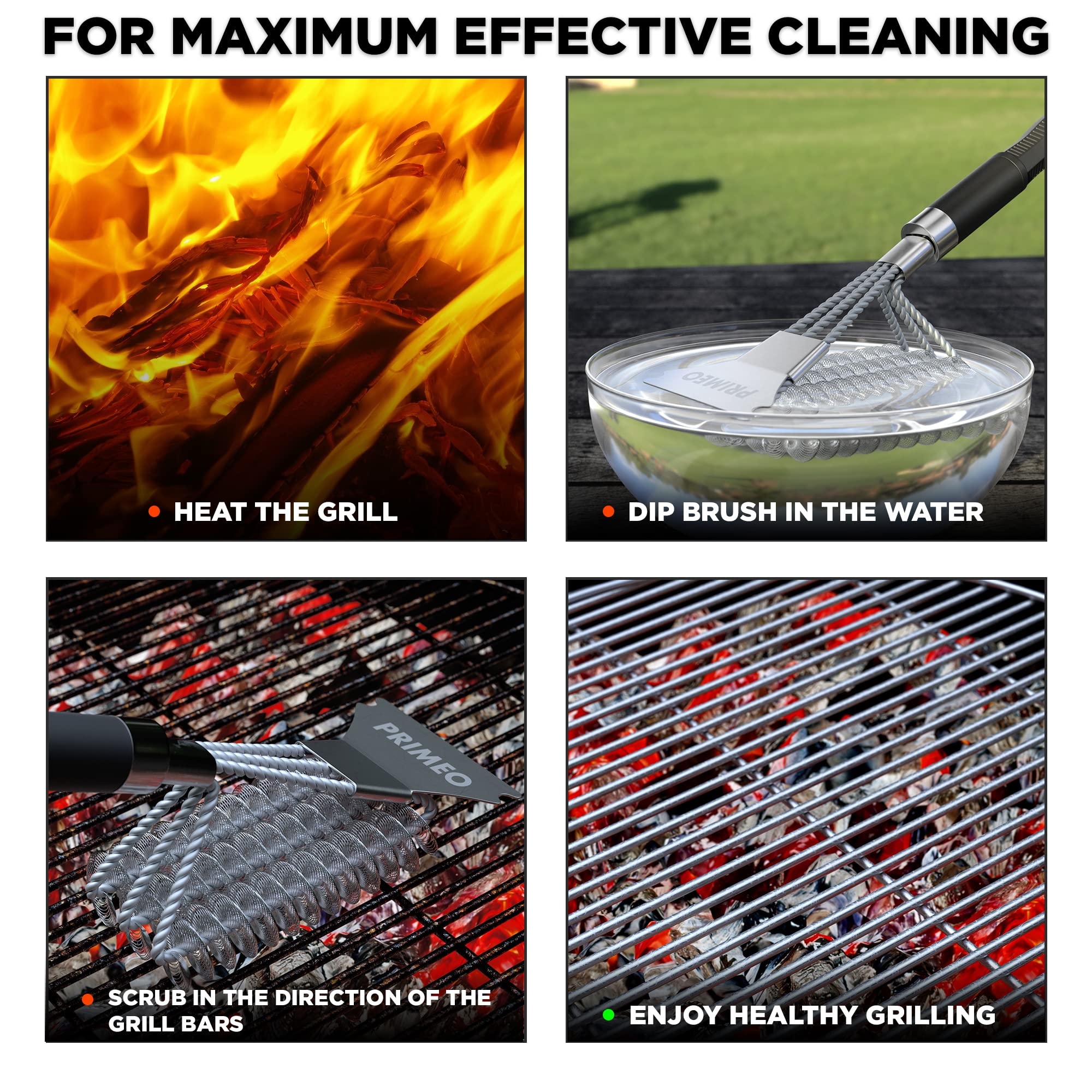 **PRIMEO Grill Brush and Scraper for Outdoor BBQ - Heavy Duty Bristle-Free Grill Cleaner with 3 Replaceable Heads | Durable Stainless Steel Safe Barbecue Brush for Gas, Charcoal & Pellet Grills | Perfect for Backyard Cookouts, Camping & Tailgating**