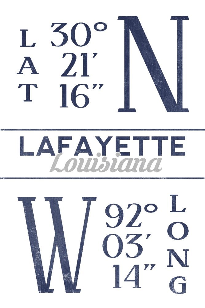 Lafayette Louisiana Latitude Longitude Wall Art - 16x24 Blue Aluminum Metal Sign for Home & Office Decor - Perfect for Louisiana Gifts, Cajun Decor, and Geographic Enthusiasts