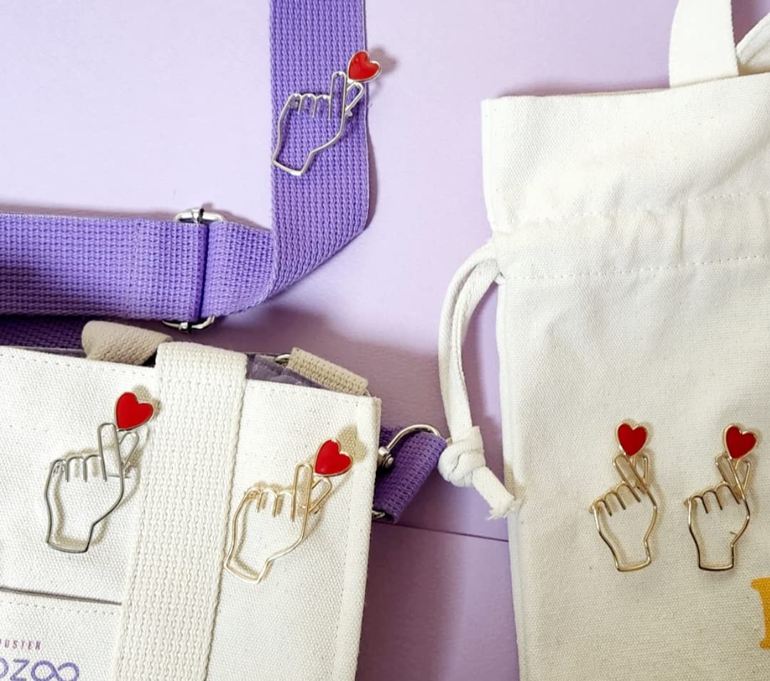 Korean Love Heart Hand Brooches - 2 Pcs K-Pop Pins for Clothing & Accessories | Army Gift Merch | Perfect for BTS Fans, Fashion Decoration & K-Pop Merchandise Collectors