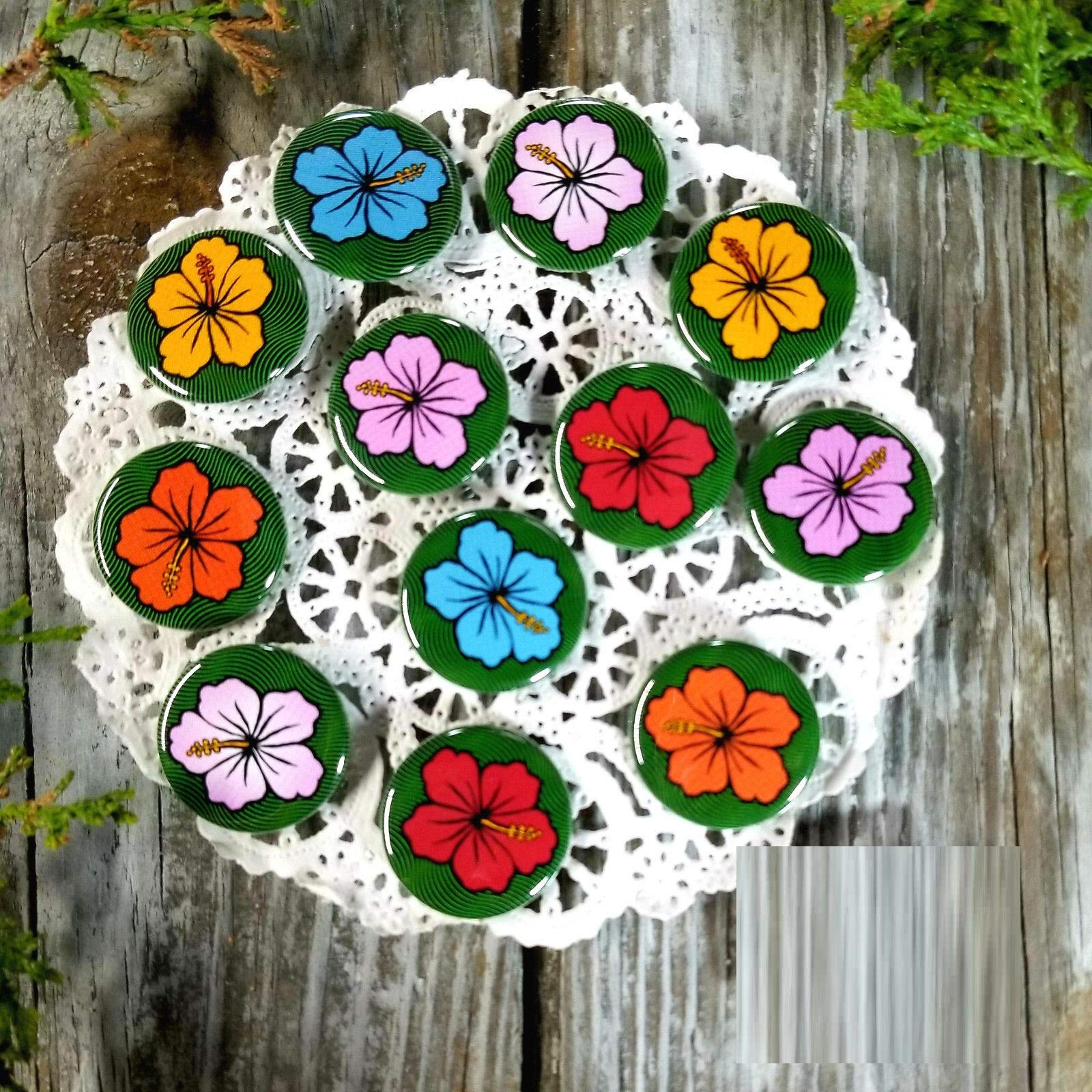 12 Pack Hibiscus Flower Button Pins 1.25