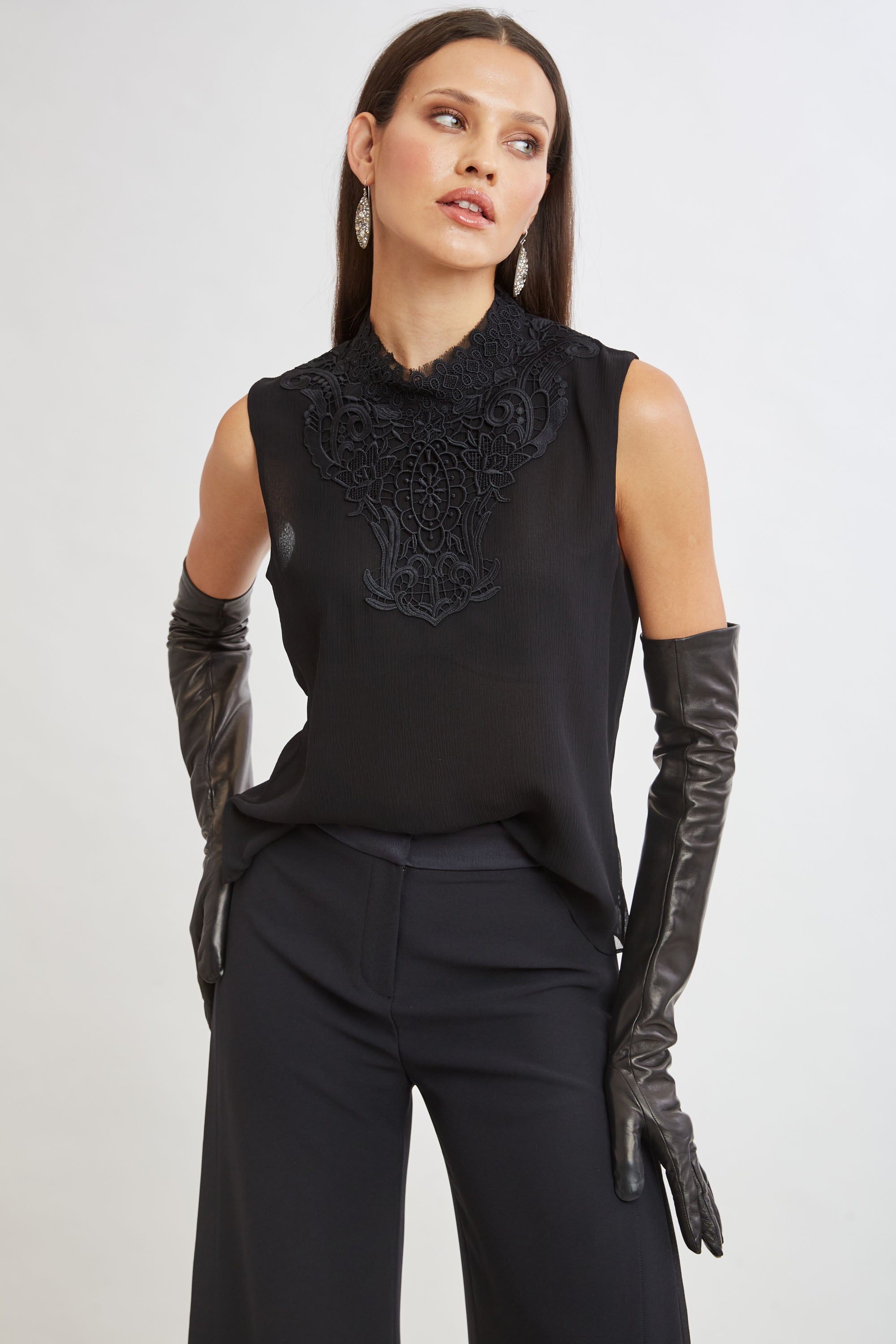 Elegant Lace Insert Crinkle Silk Chiffon Blouse for Women | Breathable Summer Fashion Top | Perfect for Office Wear, Date Night & Special Occasions