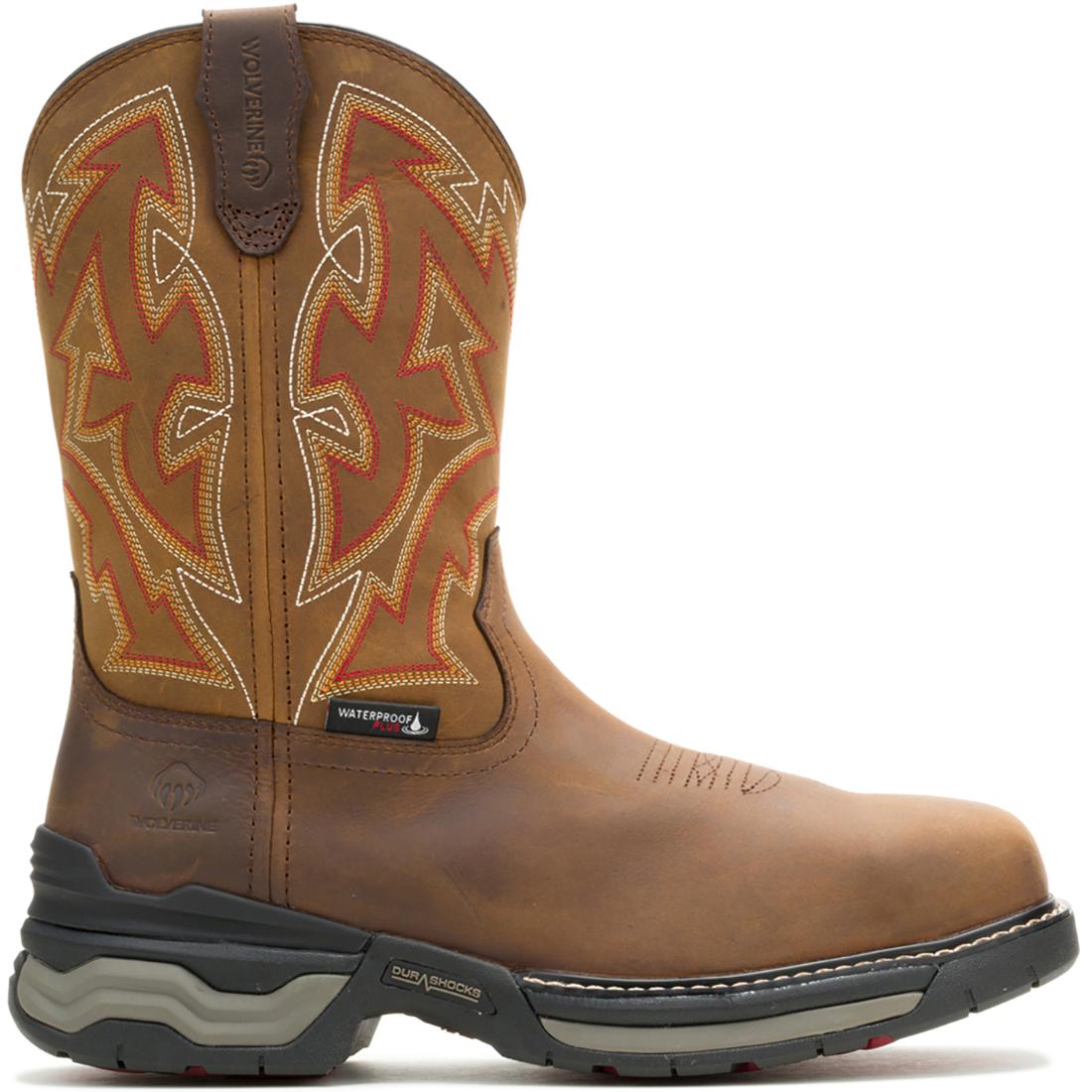 Rancher CarbonMax Pull-On Work Boots for Men - Comfortable & Durable Leather Safety Toe Boots - Ideal for Construction, Farming & Outdoor Work (Caramel)