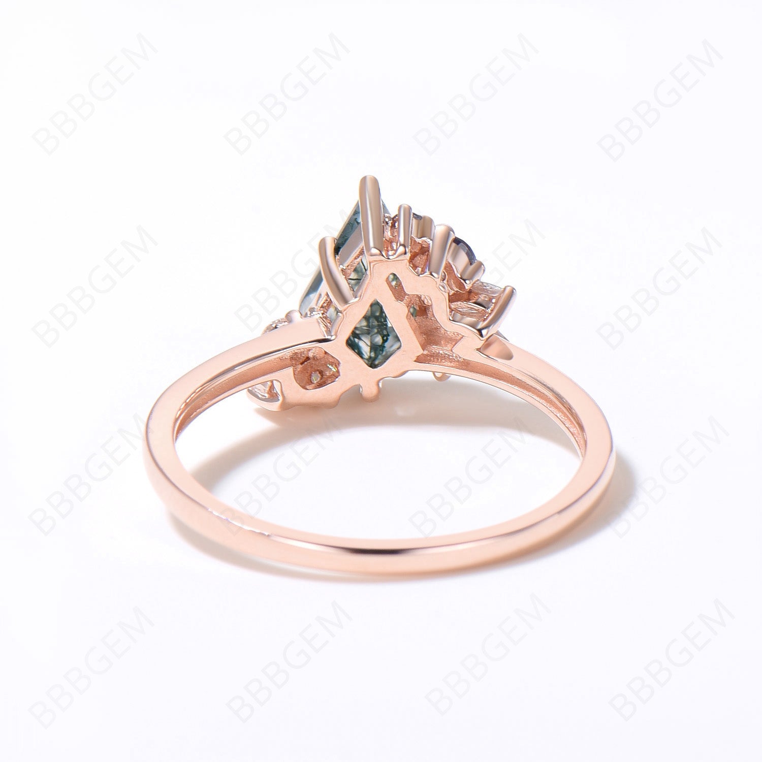 6x9mm Kite Cut Moss Agate Cluster Engagement Ring - 14k Rose Gold with Alexandrite & Moissanite Accents | Wedding Band, Promise Ring, Anniversary Gift for Her | Perfect for Proposals, Vow Renewals & Special Occasions