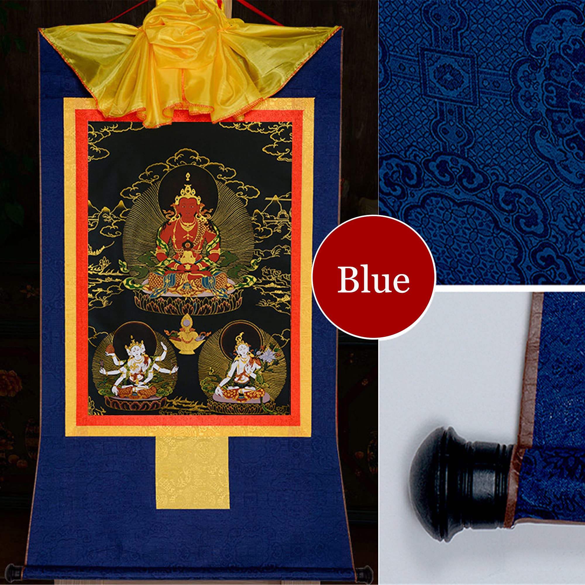 Amitayus Buddha Thangka Art - Tibetan Tapestry for Home Decor, Meditation & Spiritual Relaxation - Handmade Hot Stamped Wall Hanging for Zen Living Rooms, Yoga Studios & Buddhist Altars