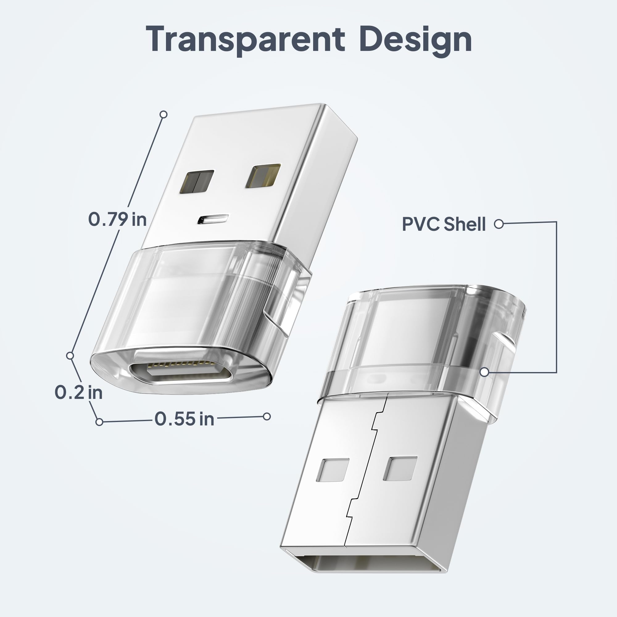 Elebase USB to USB C Adapter 4 Pack - Transparent Type C Female to USB A Male Converter - Compatible with iPhone 16 Pro Max/Plus/15/14/13, Apple Watch 10/9/8, AirPods, iPad Air 5/Mini 6/7, Samsung S25 Ultra - Perfect for Car Charging, Home & Office Use