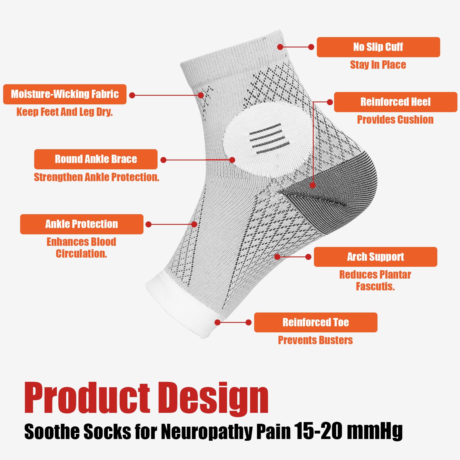 3 Pairs Plantar Fasciitis Socks for Pain Relief - Toeless Compression Socks with Arch Support for Heel Spurs, Neuropathy & Foot Swelling - Ankle Support Sleeves for Men & Women (Gray, Large) - Perfect for Running, Hiking & Daily Comfort