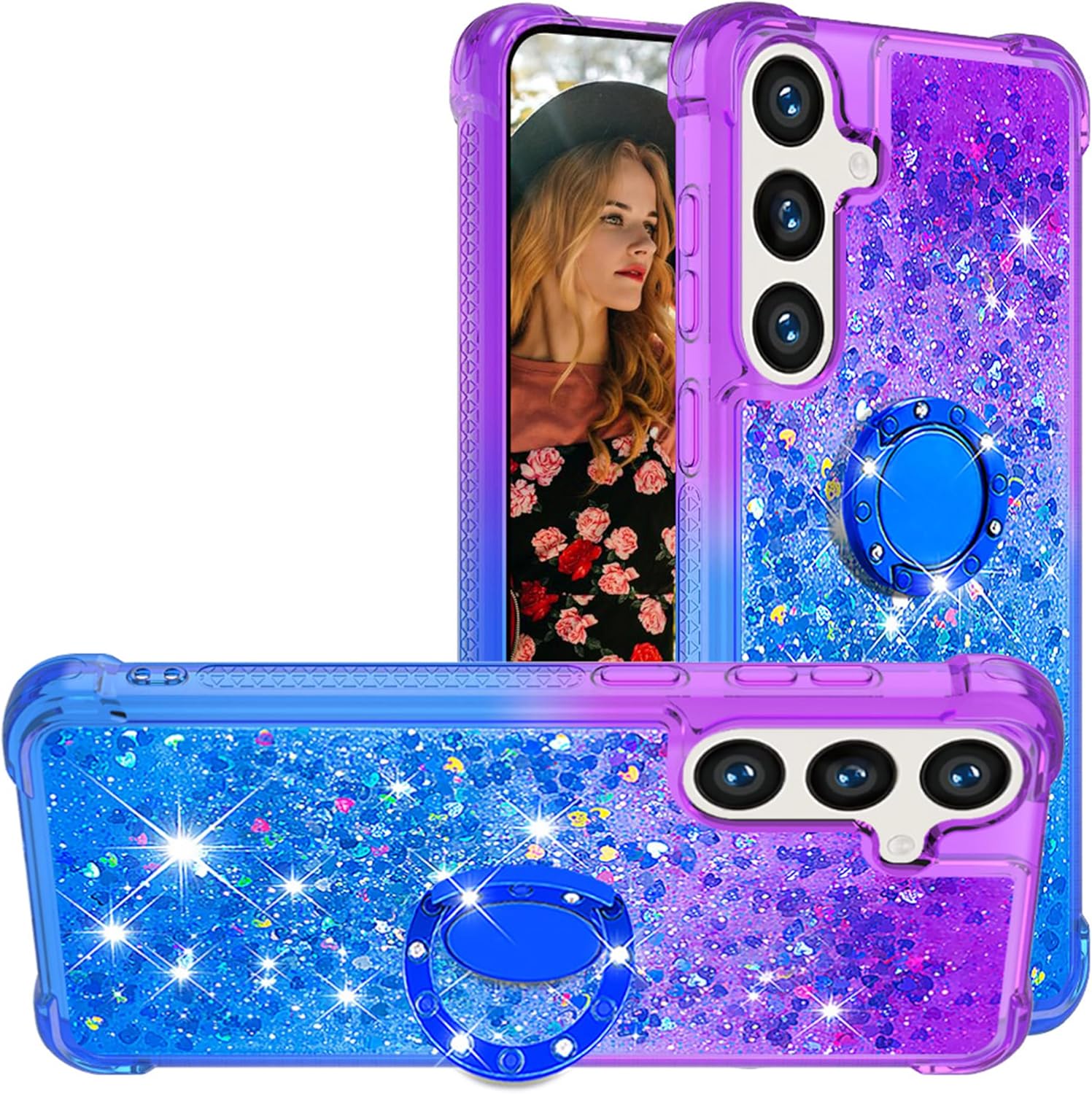 Samsung Galaxy S25 Plus Case with Glitter Design, Kickstand & Gradient Quicksand Texture - Perfect for Everyday Protection & Hands-Free Viewing