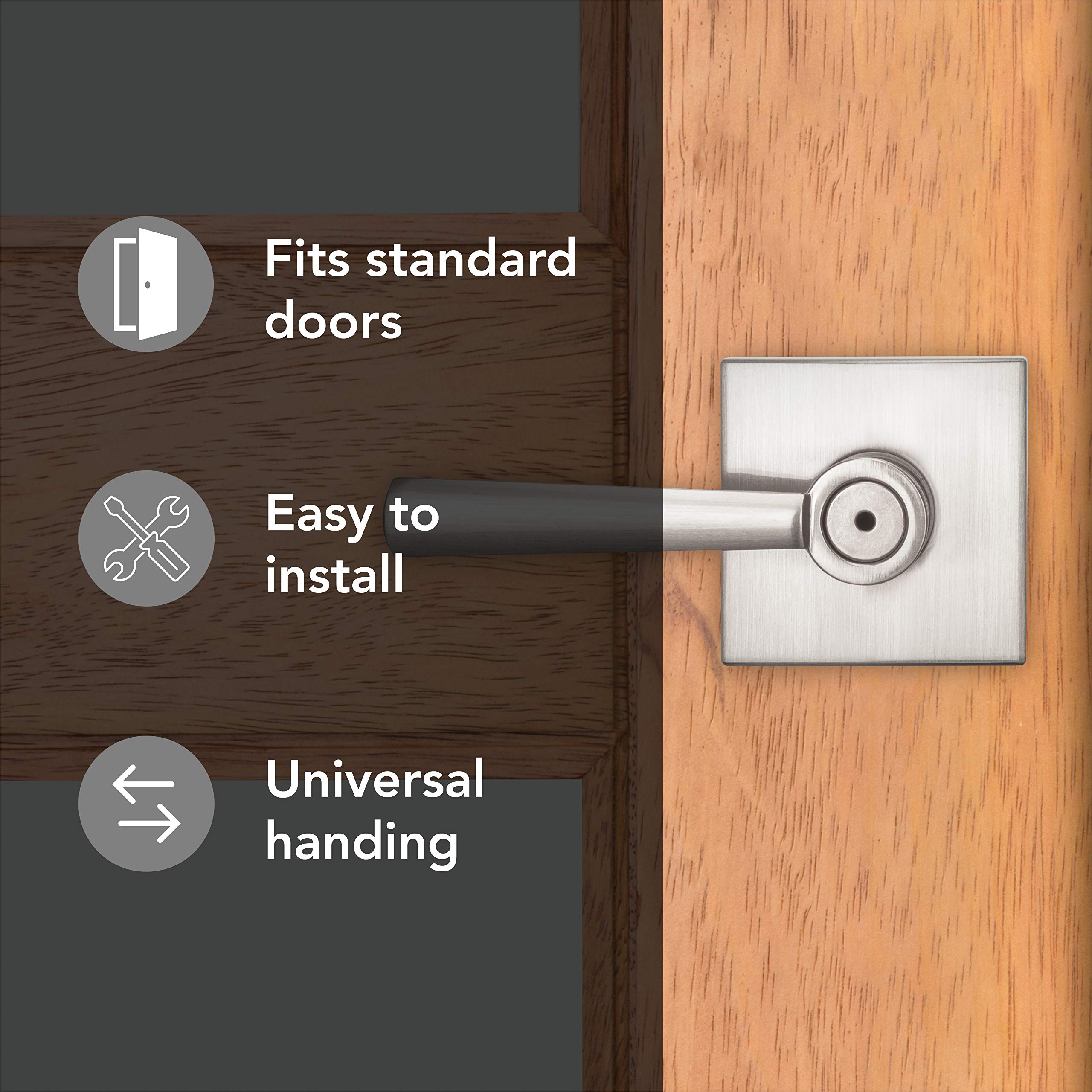 Baldwin Spyglass Interior Privacy Door Handle - Reversible Lever for Bedroom & Bathroom - Keyless Door Lock with Microban Antimicrobial Protection - Satin Nickel Finish - Ideal for Home, Office, and Commercial Spaces