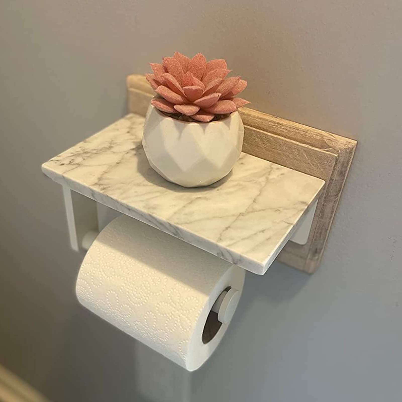 Natural Marble Toilet Paper Holder with 304 Stainless Steel Screw - Wall Mounted Bathroom Tissue Roll Dispenser for Washroom - Elegant White Finish | Perfect for Modern Homes, Apartments & Luxury Bathrooms