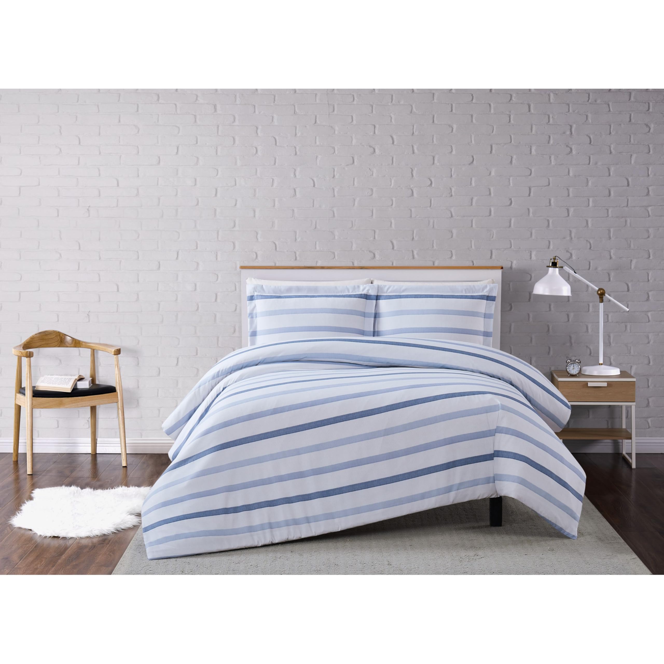 Soft Waffle Stripe Twin XL Duvet Cover Set - Blue & White Polyester Bedding (2-Piece) | OEKO-TEX Certified | Perfect for Guest Rooms & Dorm Decor