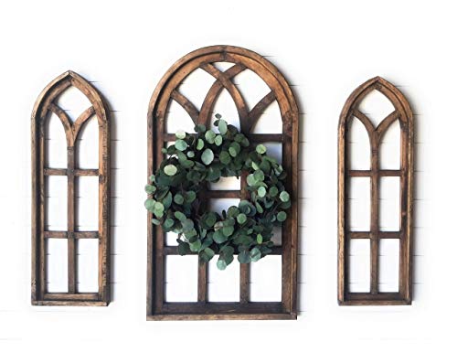 3-Piece Farmhouse Wood Cathedral Window Arches Set - Sunset Grove Collection in Rustic Brown - Perfect for Farmhouse, Cottage & Rustic Home Decor