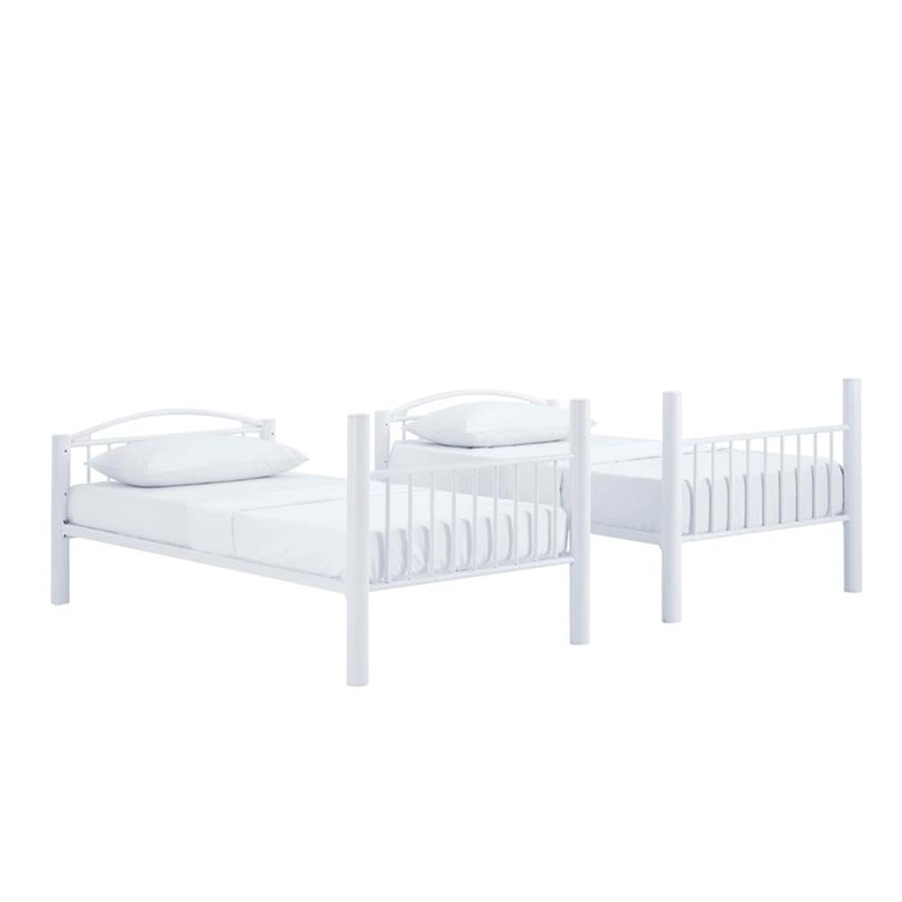 Powell Furniture Linon Heavy Duty Metal Twin Bunk Bed in White - Space-Saving Kids Bedroom Furniture for Siblings or Sleepovers