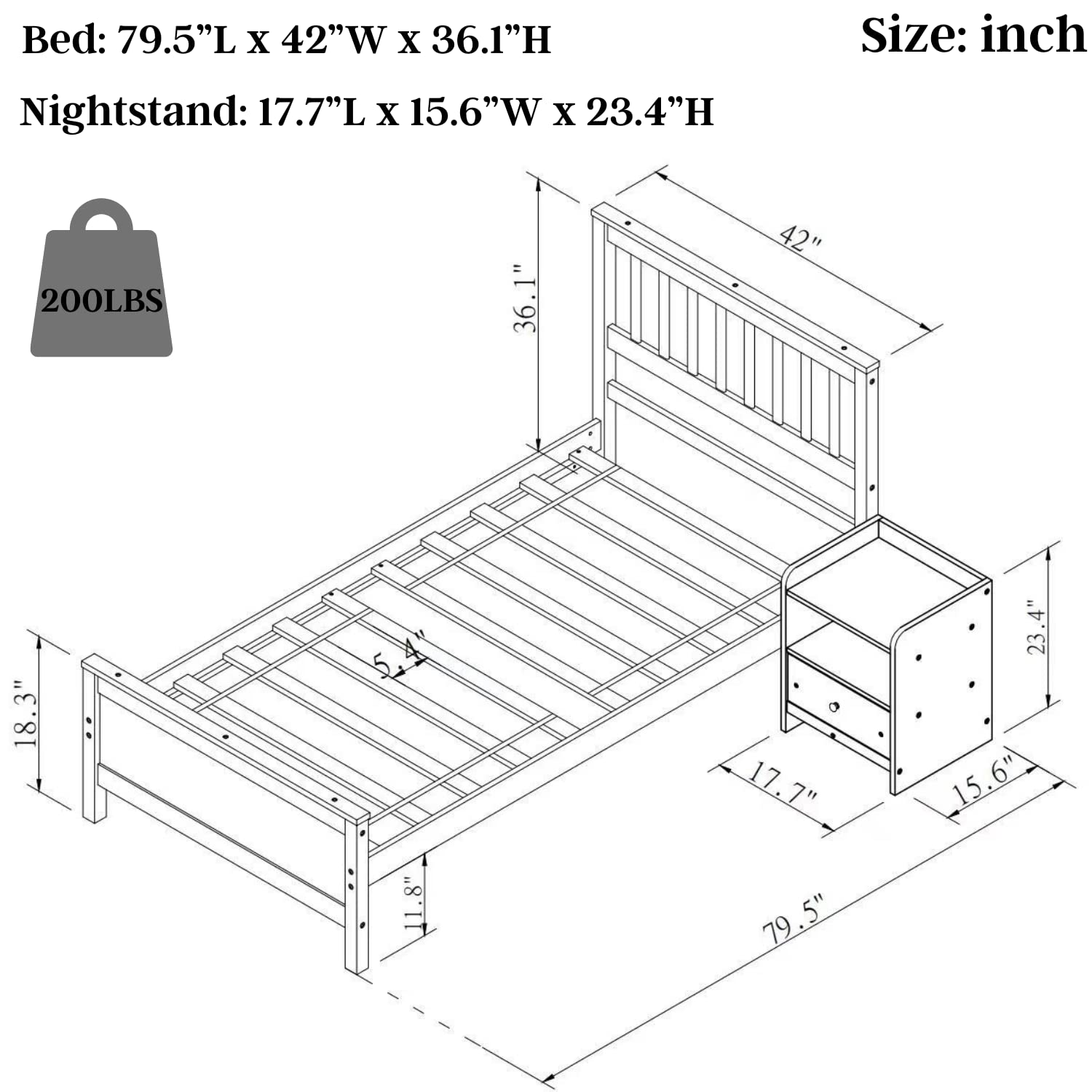 2 Piece Twin Bedroom Set - Wooden Twin Bed Frame with Headboard, Footboard & Matching Nightstand - No Box Spring Needed - Perfect for Kids, Teens, Boys & Girls Bedrooms - Durable White Bedroom Furniture for Small Spaces & Guest Rooms