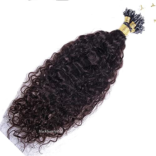 Brazilian Water Wave Human Hair Extensions - 100g 14inch 100 Strands Curly Micro Loop Ring Pre-Bonded Remy Hair with Micro Beads (Dark Brown #4) - Perfect for Daily Wear, Parties & Special Occasions