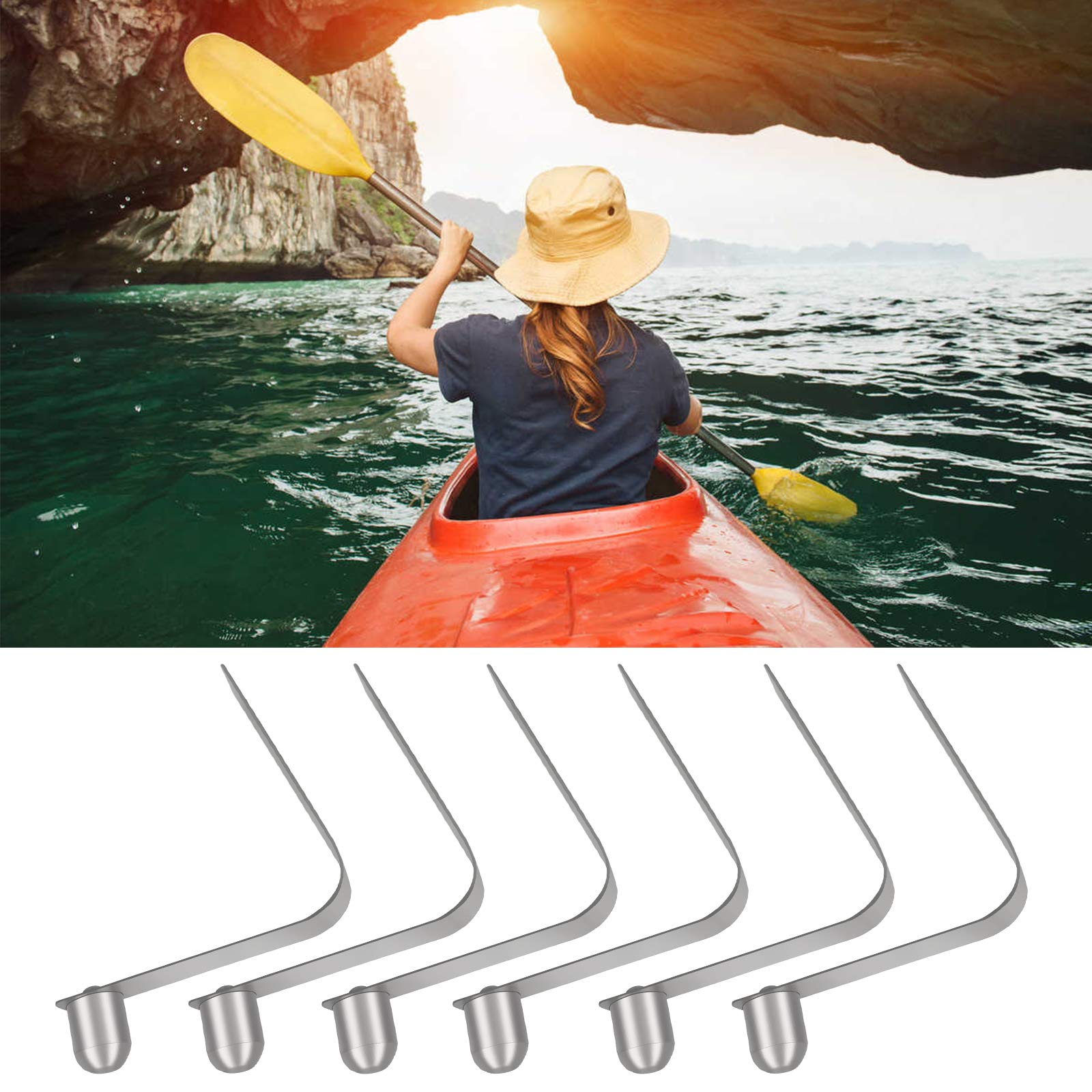 6-Pack 8mm Stainless Steel Spring Clips - Heavy Duty Tent Pole Snap Button Clips for Outdoor Camping, Hiking, Backpacking Gear - Single End Fasteners for Shelter Setup and Repair