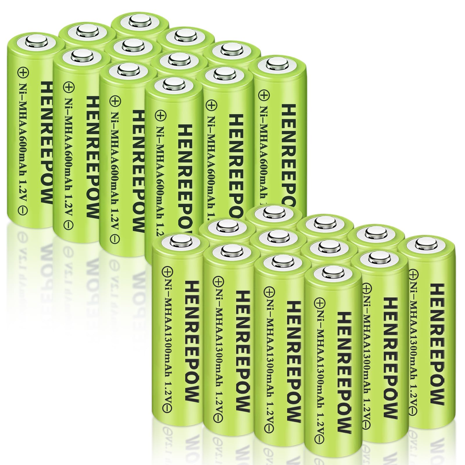 Henreepow Ni-MH AA Rechargeable Batteries 12-Pack - 1.2V 1300mAh High Capacity Double A Batteries for Solar Lights, String Lights, Pathway Lights - Perfect for Garden Landscaping, Outdoor Lighting & Home Decor