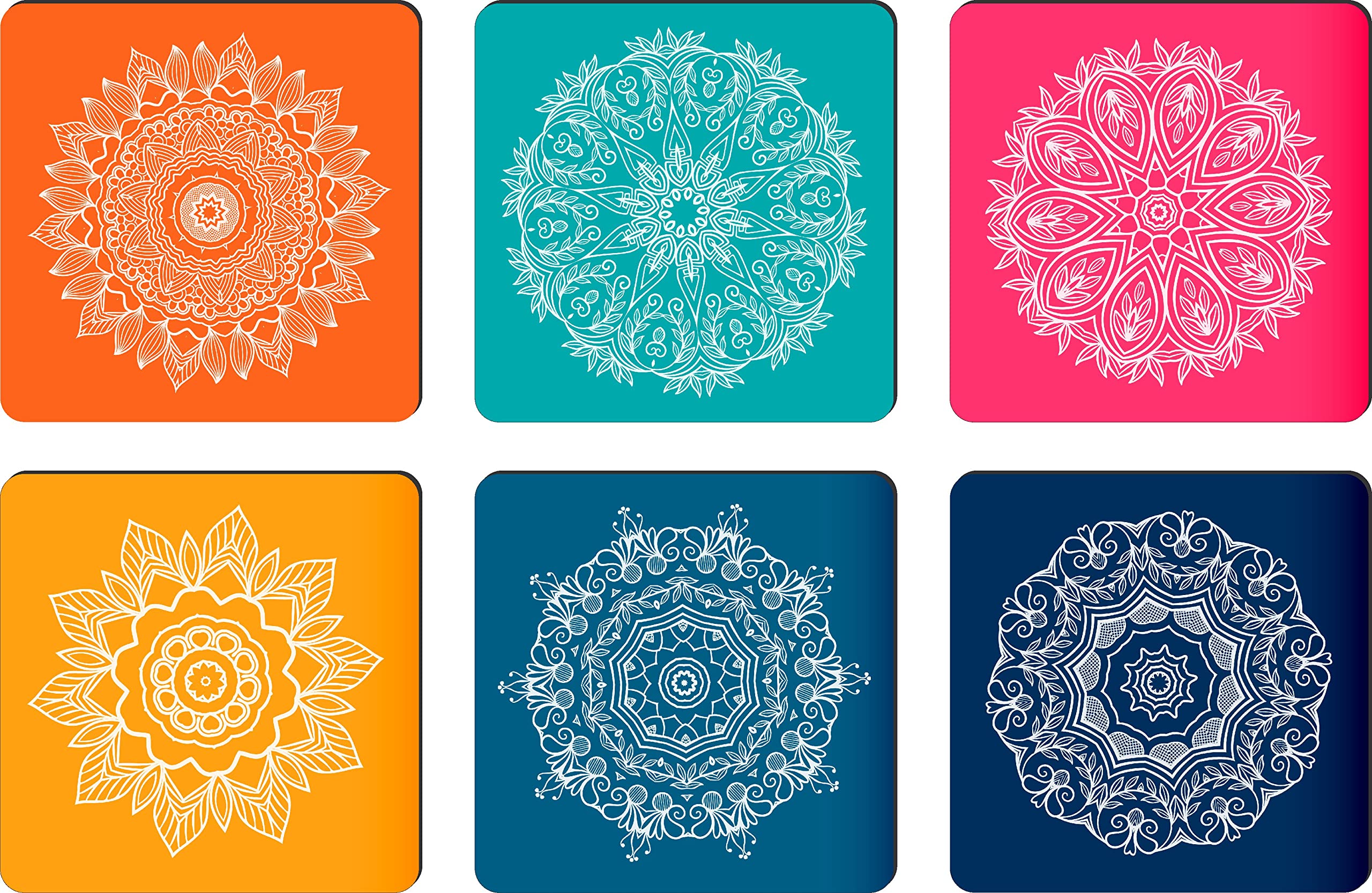 APS Art Plus Store - Set of 6 Mandala Printed Wooden Coasters for Tea, Coffee, Beer & Drinks - 3.2mm Thick MDF Square Coasters (10.16cm) - Perfect for Home, Office, Cafe & Party Decor