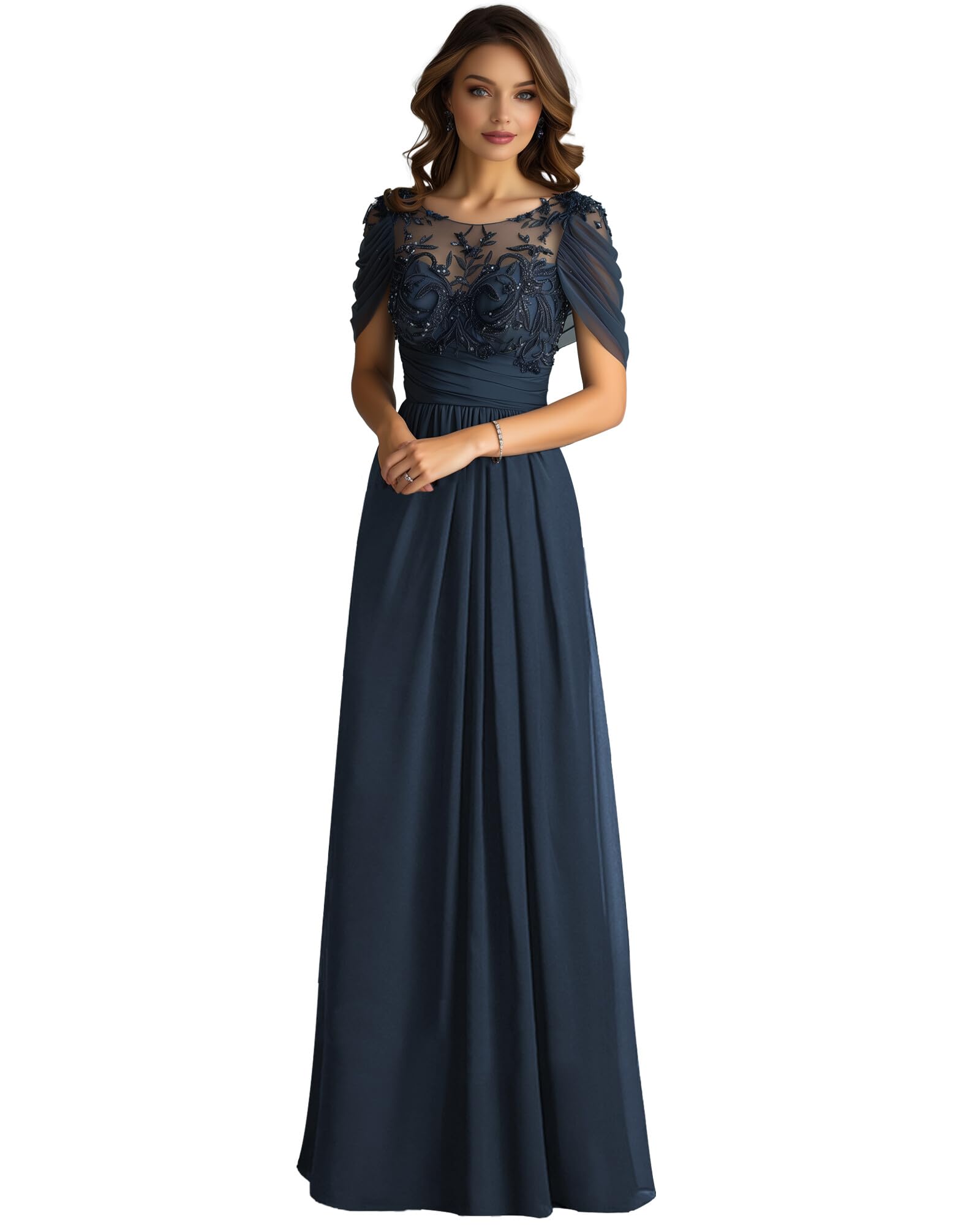 Elegant Long Lace Mother of The Bride Dress 2025 - Pleated Chiffon Gown for Wedding Ceremonies & Formal Events