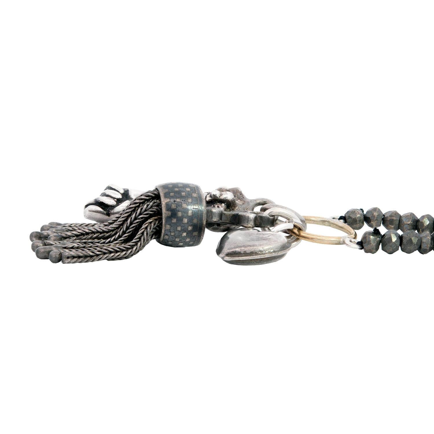 Estate Sterling Silver Pyrite Bead Charm Necklace - Vintage Jewelry for Women - Perfect for Boho Style, Gift Giving & Special Occasions