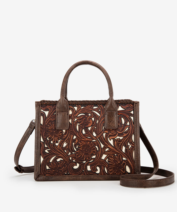 Trinity Ranch Genuine Leather Tooled Tote Bag - Western Style Handbag for Women, Perfect for Work, Travel and Everyday Use