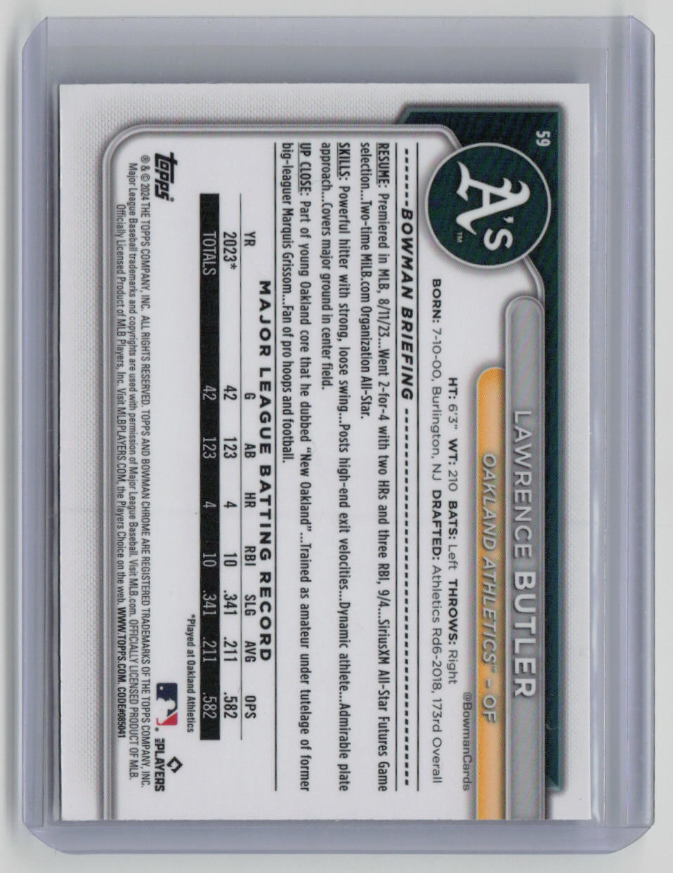 2024 Bowman Chrome Sapphire Lawrence Butler Rookie Card #51 - Collectible Baseball Card for Trading, Investing & Display
