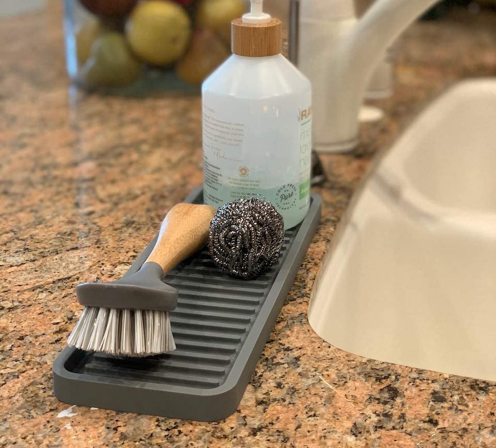 Multipurpose Silicone Sponge Holder for Kitchen & Bathroom Sink - Flexible Soap Tray & Organizer (Gray) | Perfect for Organizing Sponges, Soap & Cleaning Tools by Sink