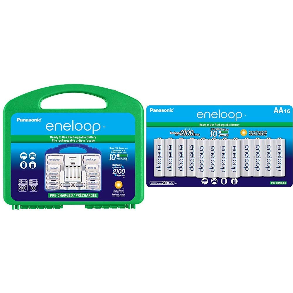 Panasonic eneloop Battery Charger Kit with 16 AA & 2 AAA Rechargeable Batteries - Perfect for Cameras, Gaming Controllers & Smart Home Devices