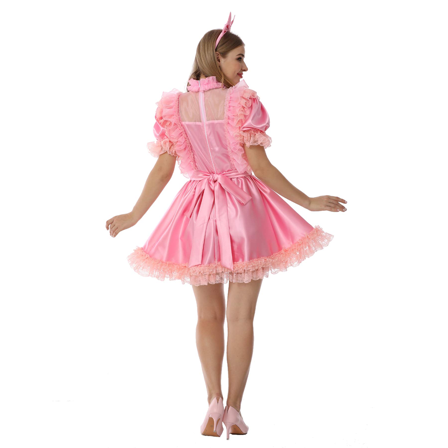 JOLINE Sissy Silky Satin Pink Dress - Crossdressing Costume & Fancy Uniform for Roleplay, Cosplay, and Special Occasions