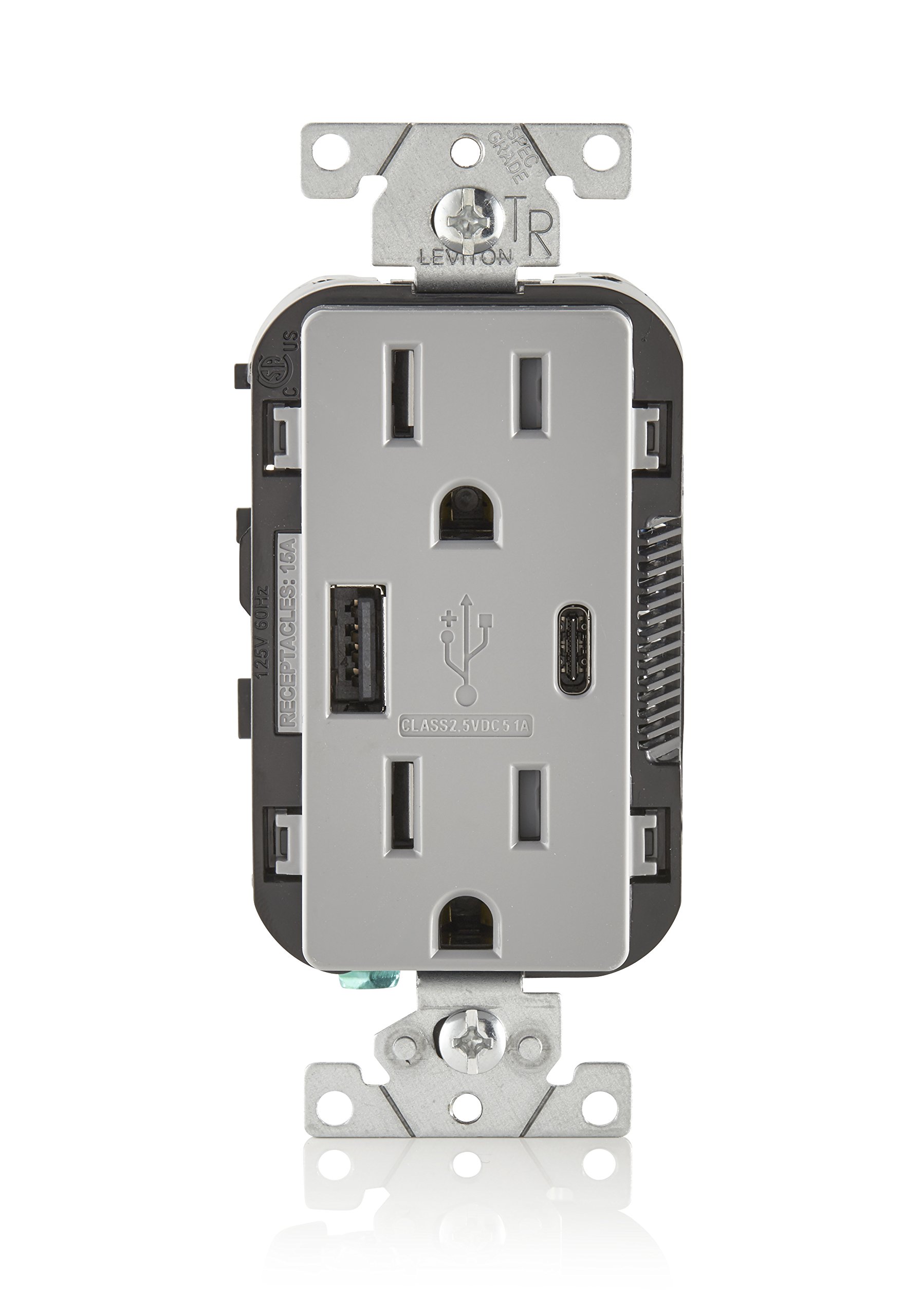 **Leviton T5633-GY 15-Amp USB Charger Outlet - Dual Type A & Type C Ports, Tamper-Resistant, Gray, Screwless Wall Plate (8-Pack) - Perfect for Home, Office & Kitchen Charging**