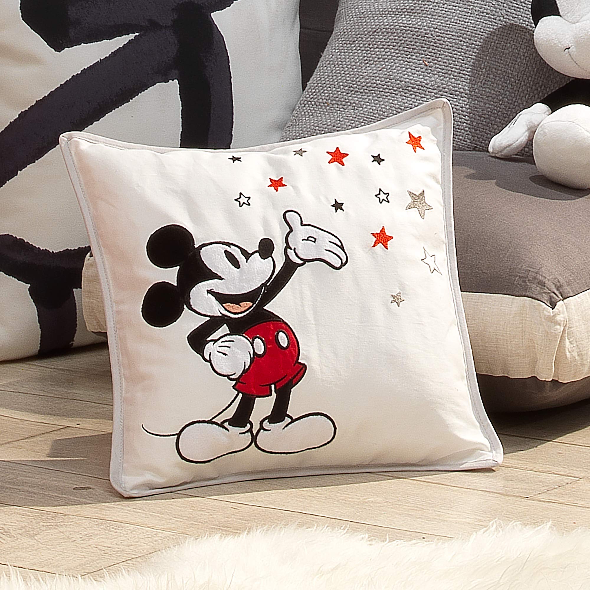 Disney Baby Magical Mickey Mouse Decorative Throw Pillow - Soft White Nursery Pillow for Boys & Girls | Perfect for Cribs, Rocking Chairs & Nursery Decor