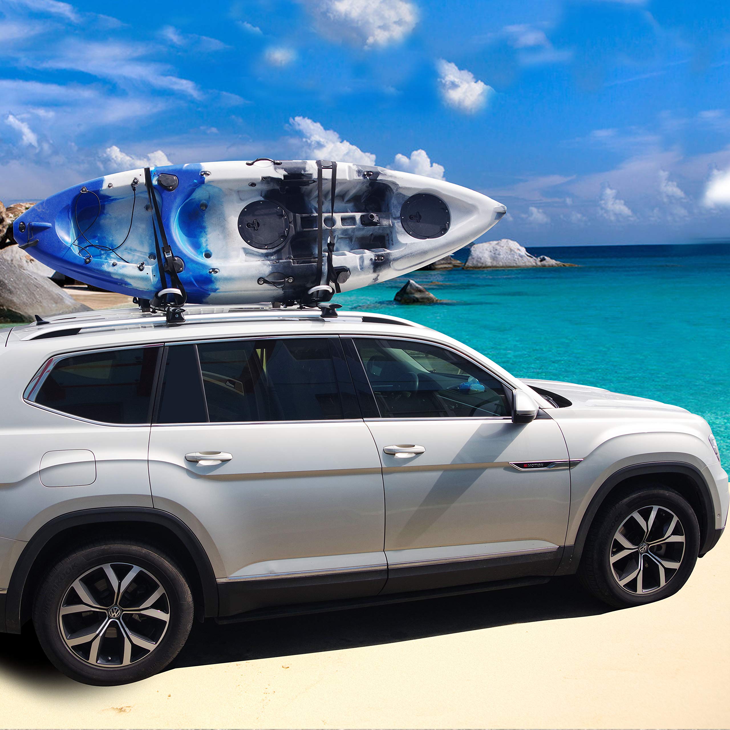 Premium Kayak & Canoe Roof Rack Carrier - J-Bar with Paddle Holder for SUV, Car & Truck | Easy Mount for Kayak, Canoe, SUP, Surfboard & Ski | Secure Transport for Water Sports & Outdoor Adventures